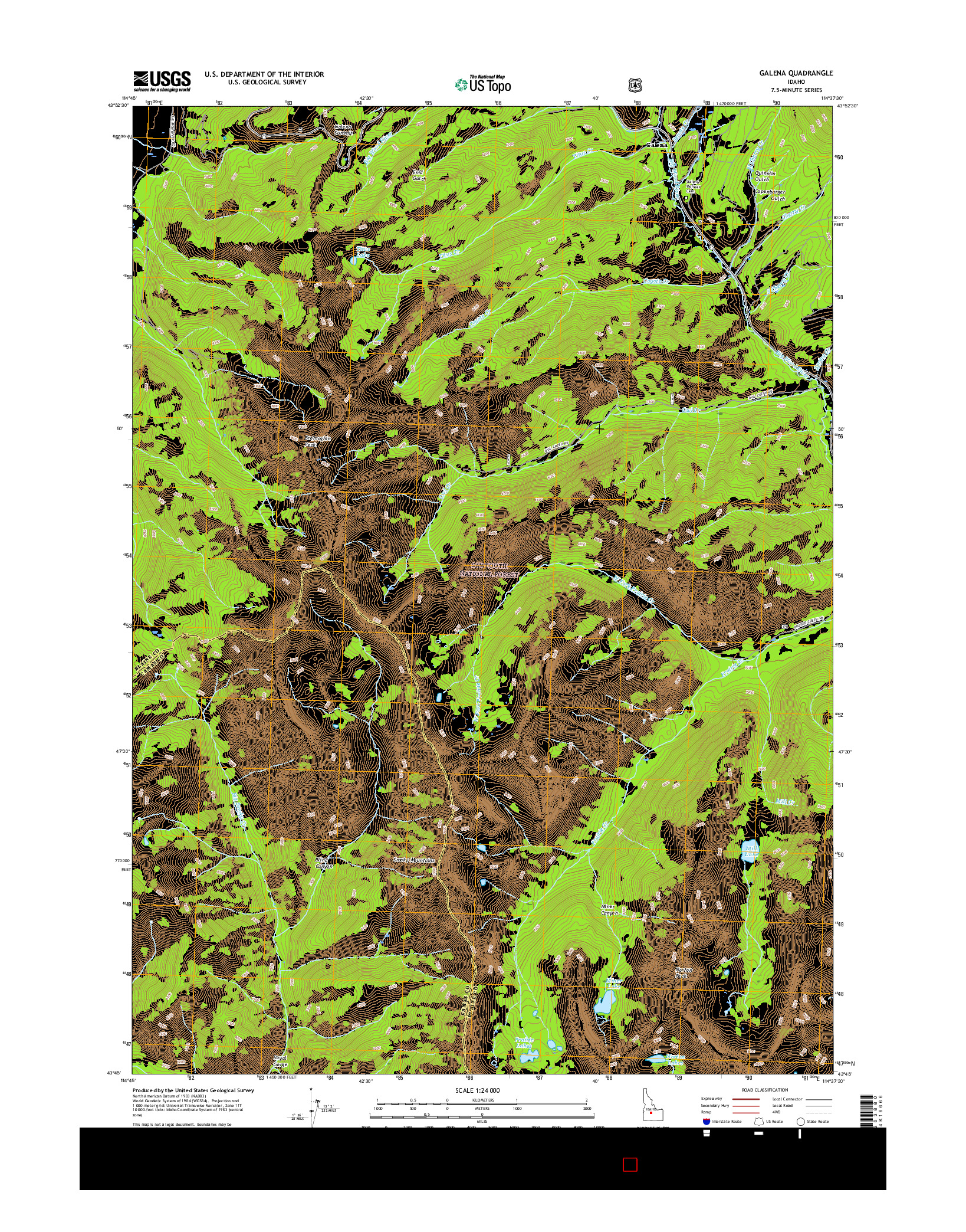 USGS US TOPO 7.5-MINUTE MAP FOR GALENA, ID 2017