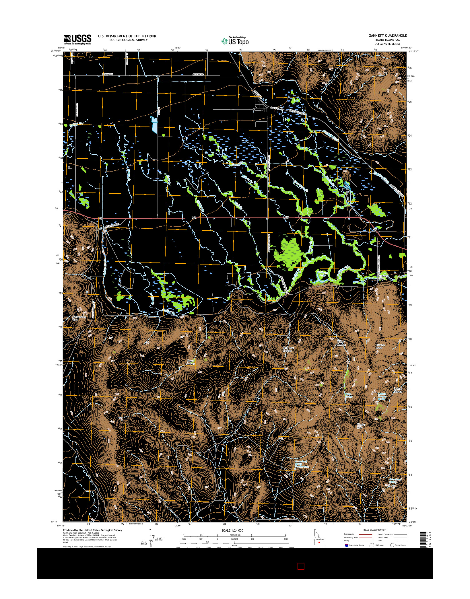 USGS US TOPO 7.5-MINUTE MAP FOR GANNETT, ID 2017