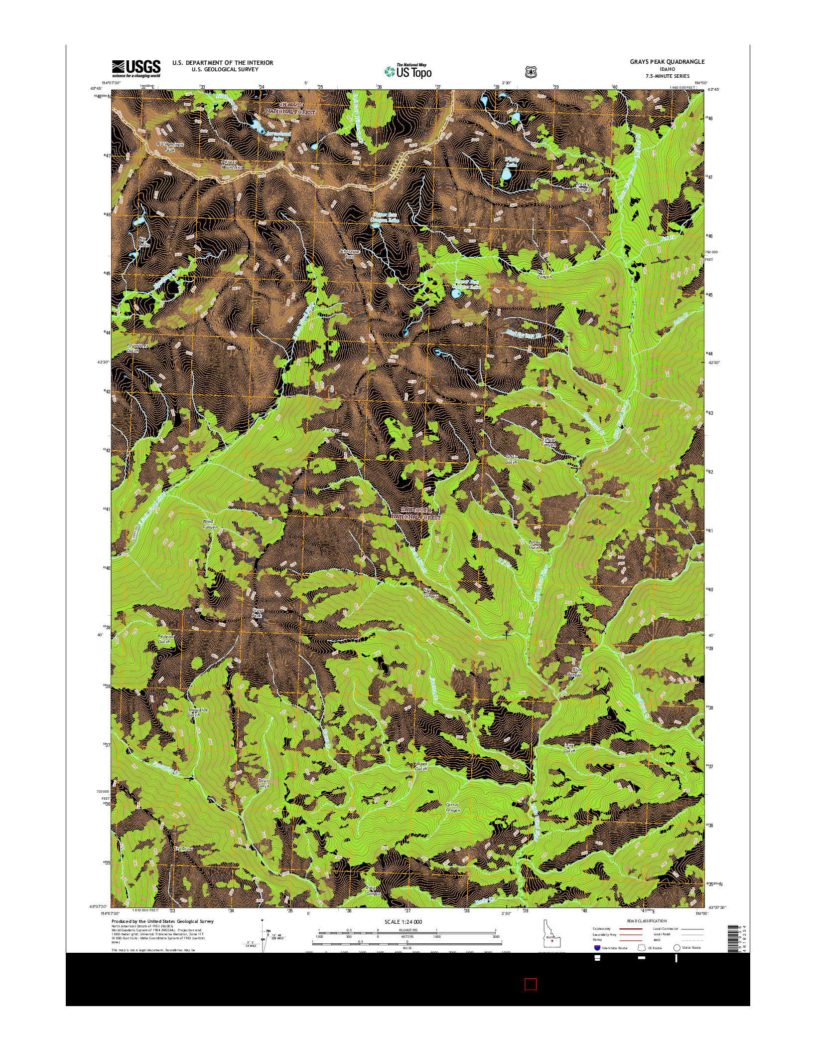 USGS US TOPO 7.5-MINUTE MAP FOR GRAYS PEAK, ID 2017