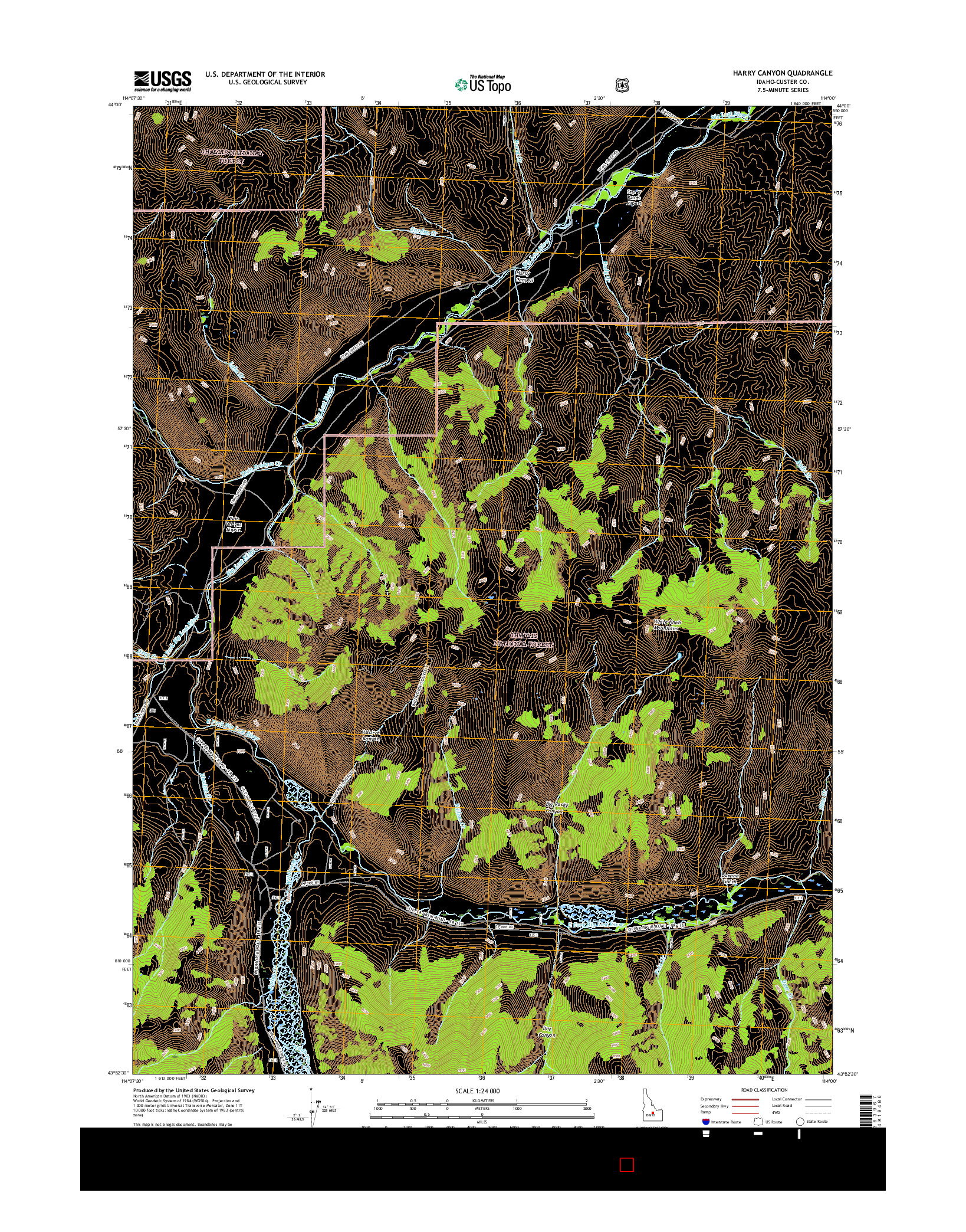 USGS US TOPO 7.5-MINUTE MAP FOR HARRY CANYON, ID 2017