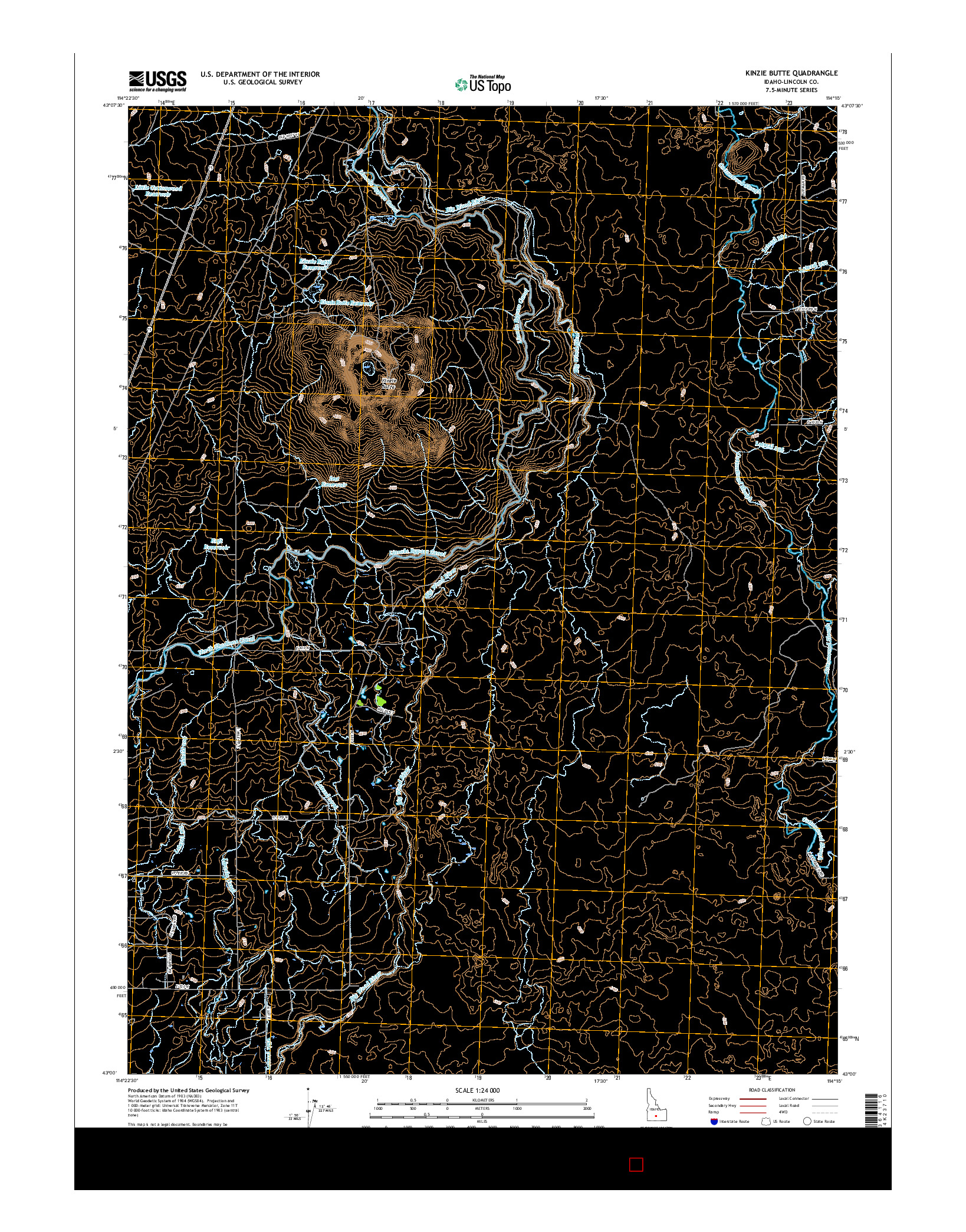 USGS US TOPO 7.5-MINUTE MAP FOR KINZIE BUTTE, ID 2017