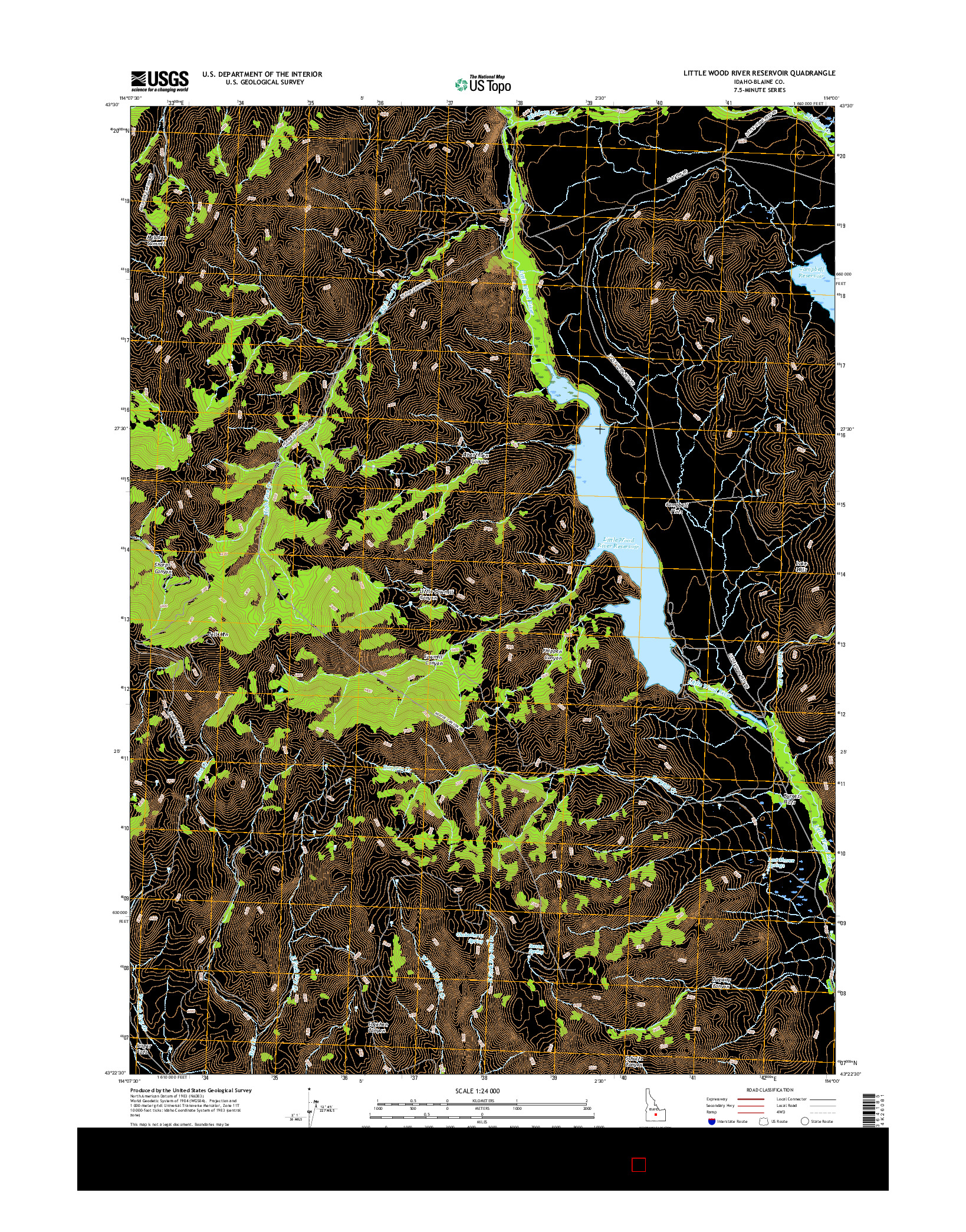 USGS US TOPO 7.5-MINUTE MAP FOR LITTLE WOOD RIVER RESERVOIR, ID 2017