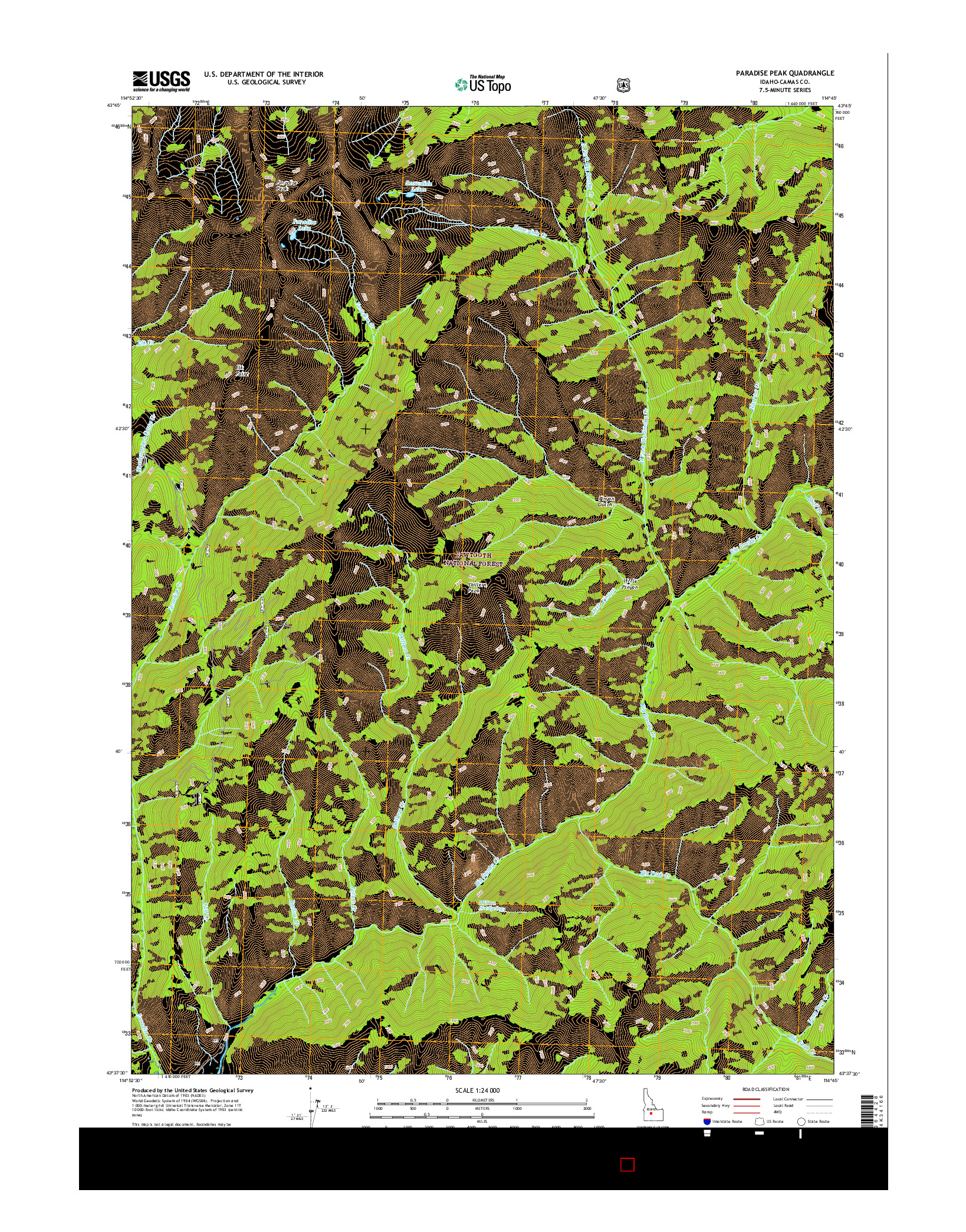 USGS US TOPO 7.5-MINUTE MAP FOR PARADISE PEAK, ID 2017