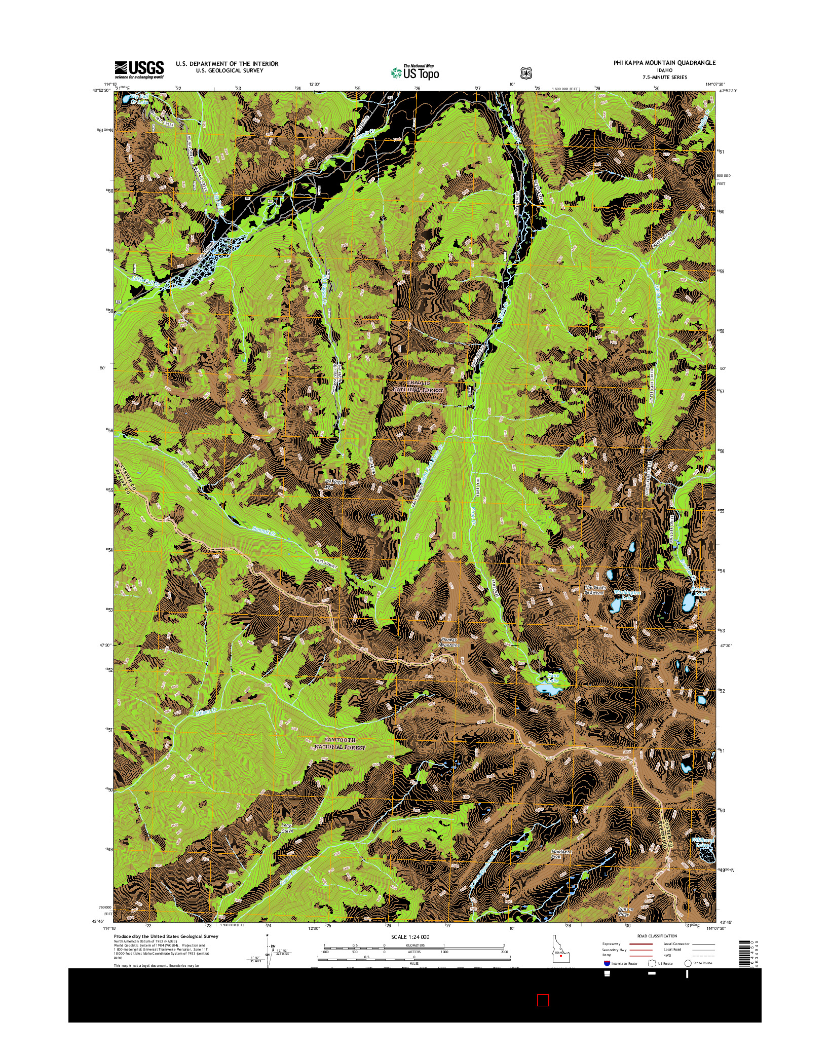 USGS US TOPO 7.5-MINUTE MAP FOR PHI KAPPA MOUNTAIN, ID 2017