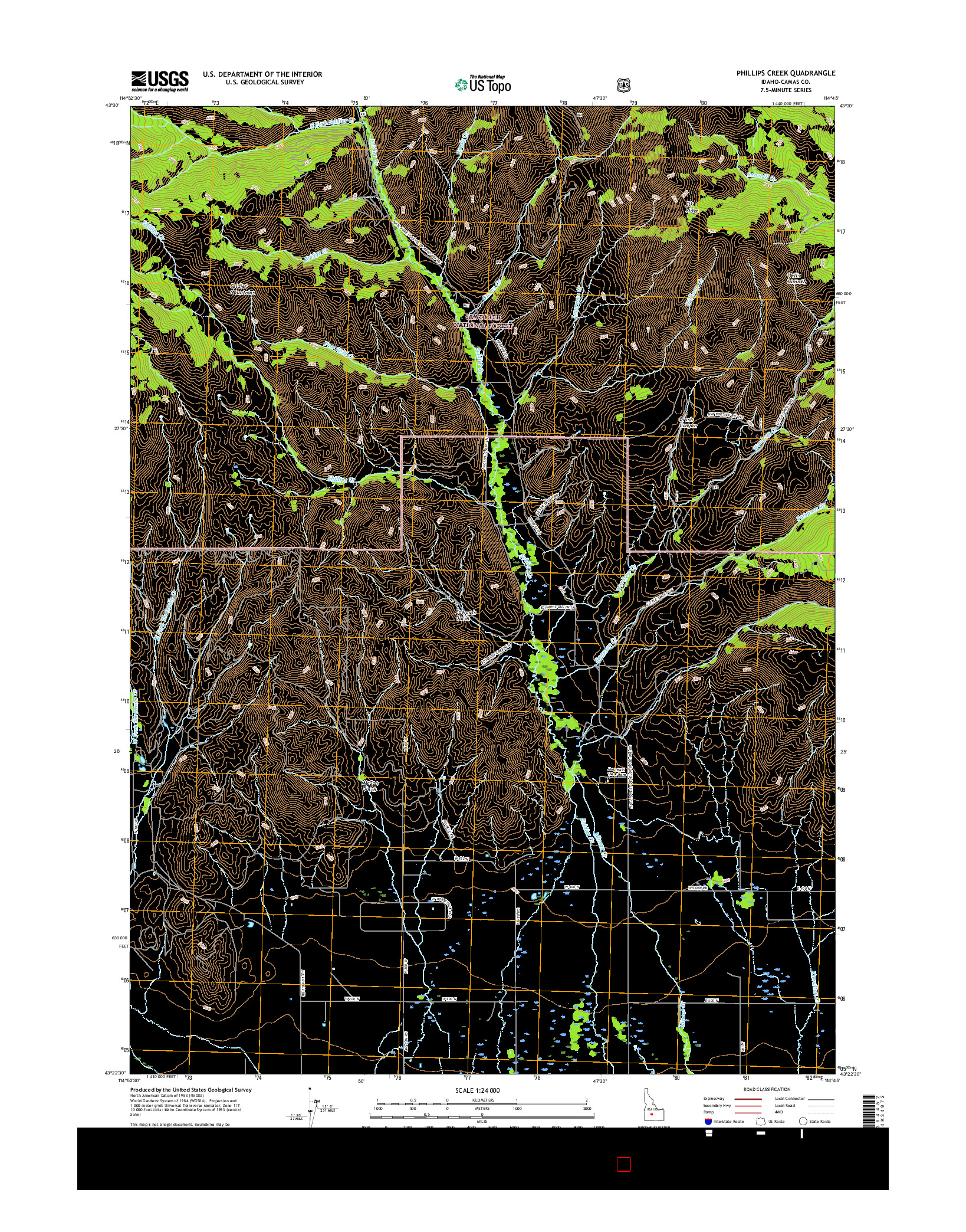 USGS US TOPO 7.5-MINUTE MAP FOR PHILLIPS CREEK, ID 2017