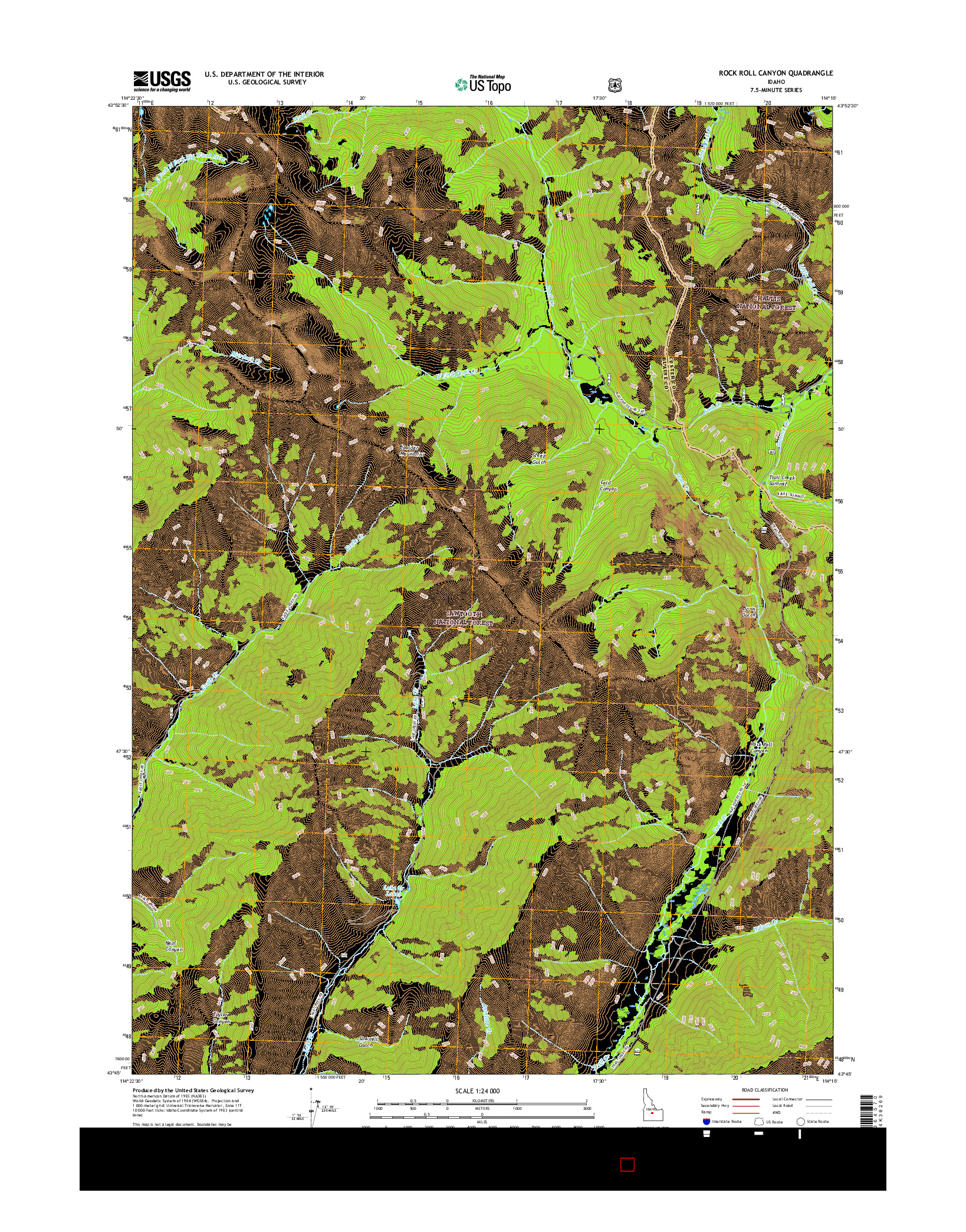 USGS US TOPO 7.5-MINUTE MAP FOR ROCK ROLL CANYON, ID 2017