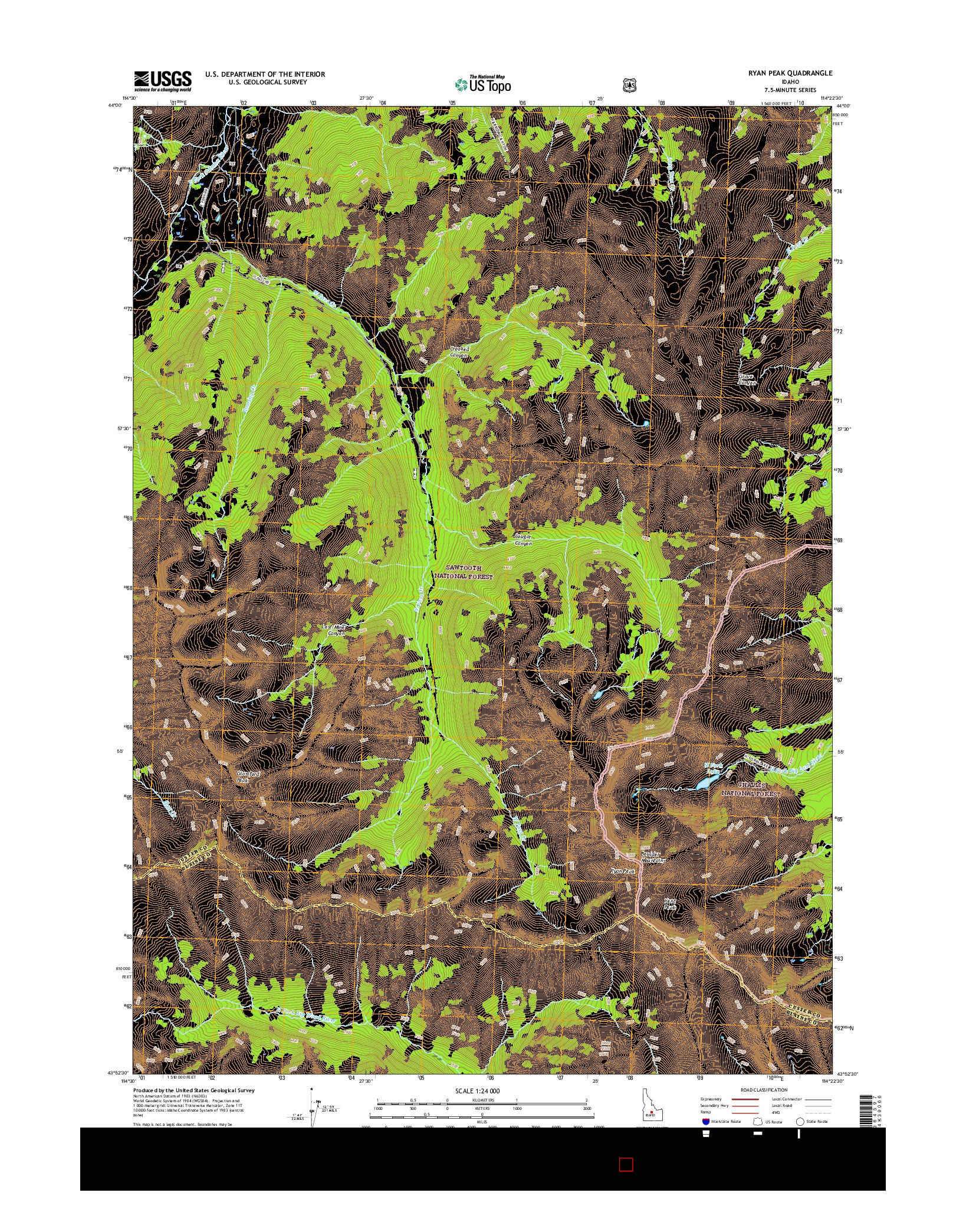 USGS US TOPO 7.5-MINUTE MAP FOR RYAN PEAK, ID 2017