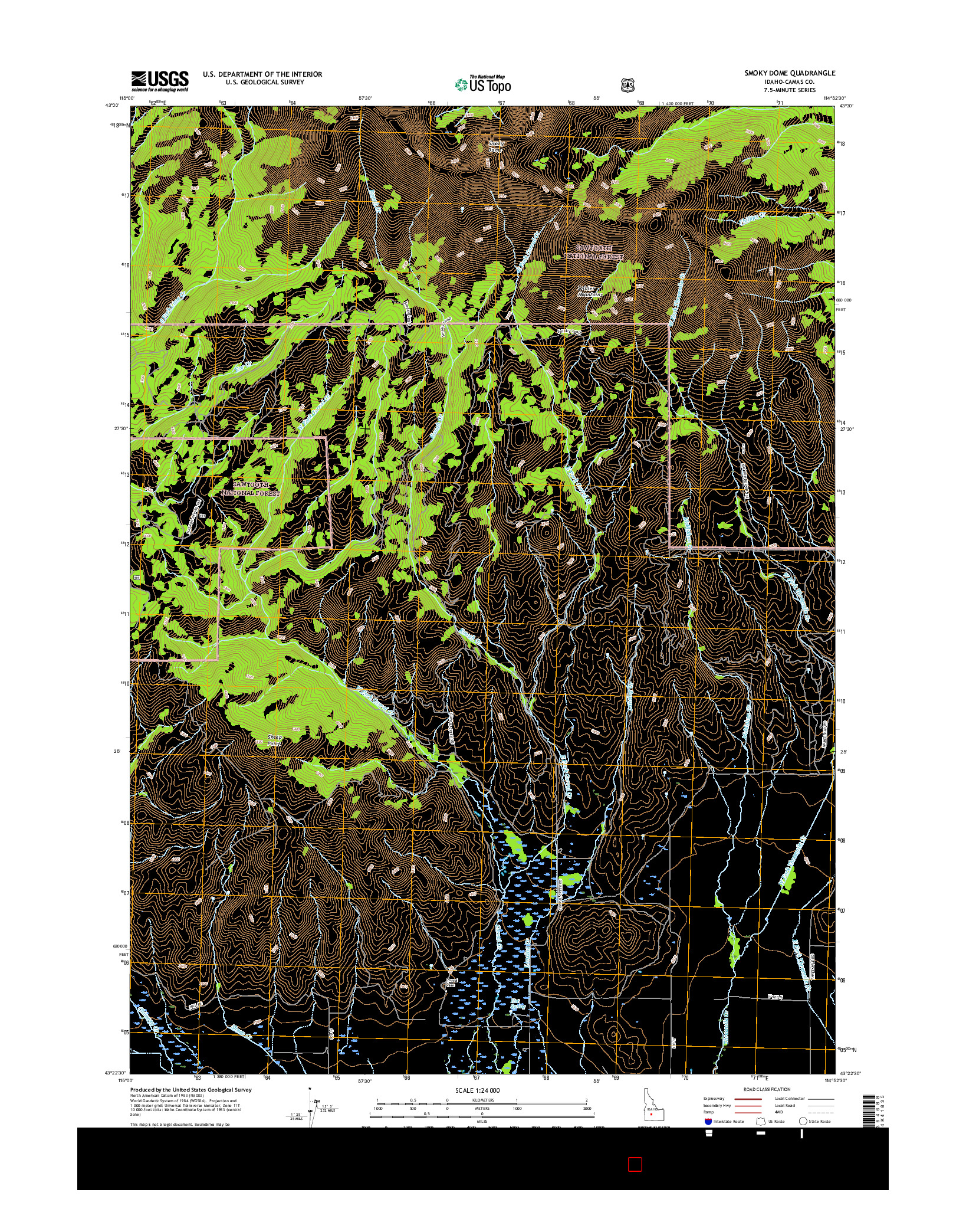 USGS US TOPO 7.5-MINUTE MAP FOR SMOKY DOME, ID 2017