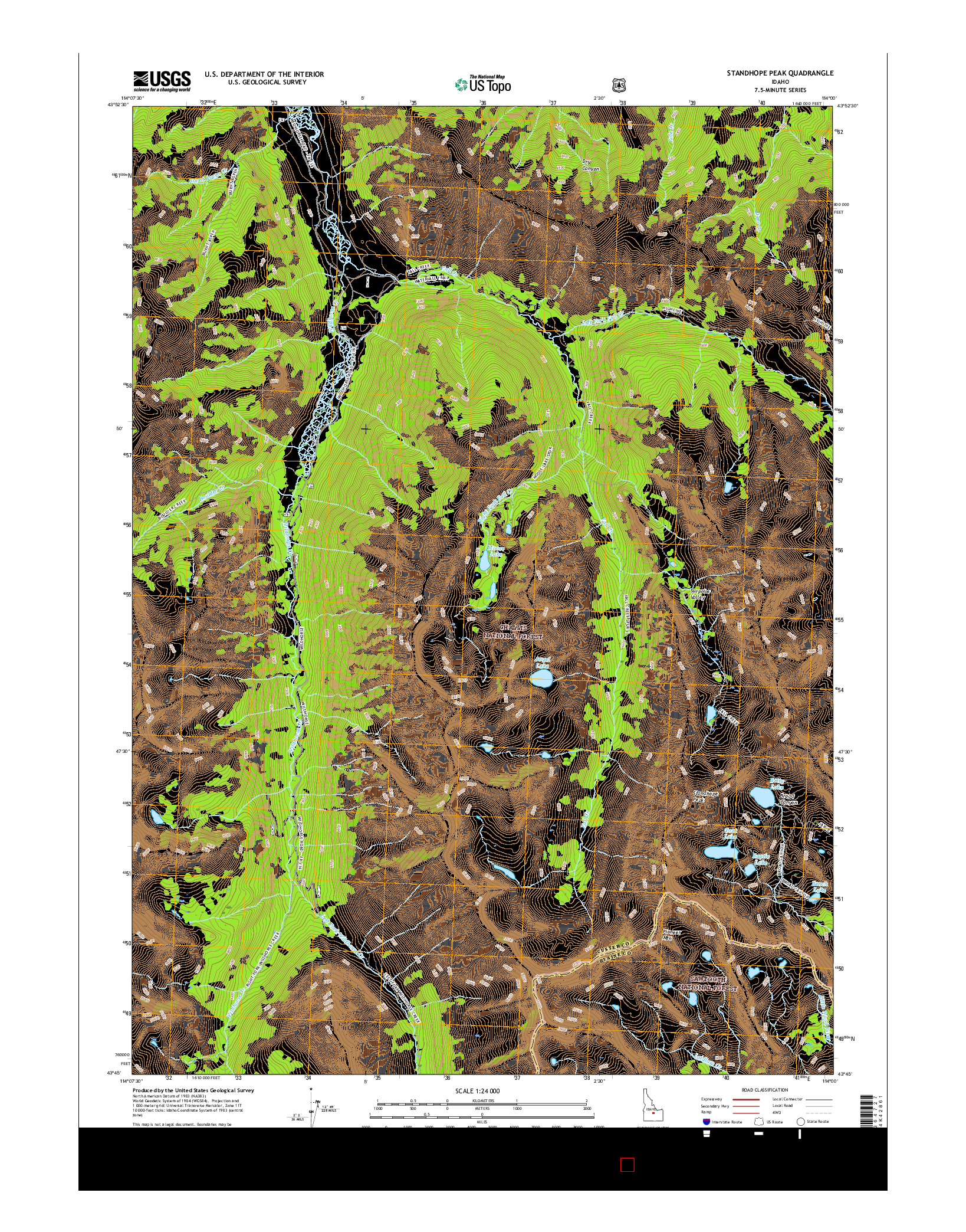 USGS US TOPO 7.5-MINUTE MAP FOR STANDHOPE PEAK, ID 2017