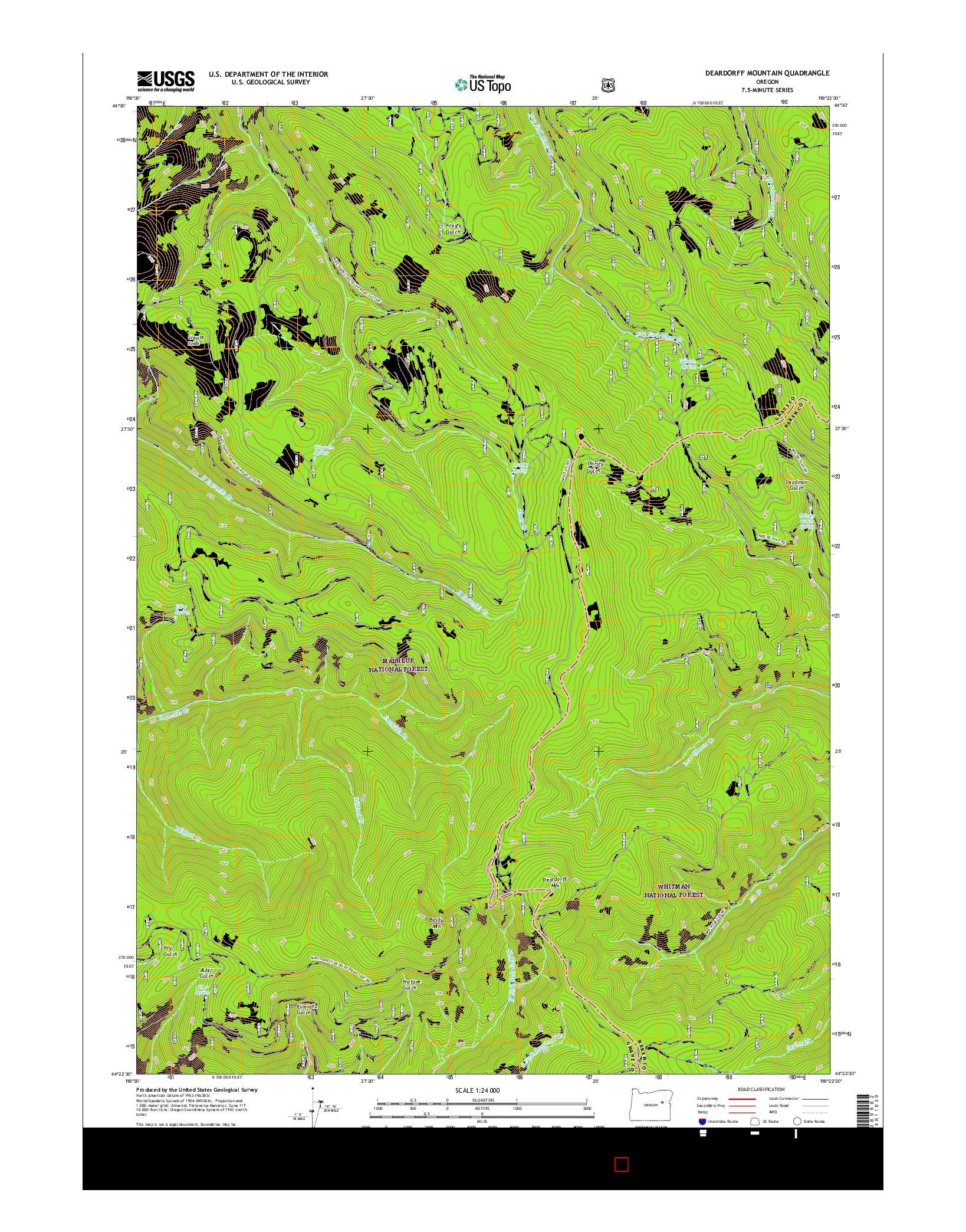 USGS US TOPO 7.5-MINUTE MAP FOR DEARDORFF MOUNTAIN, OR 2017