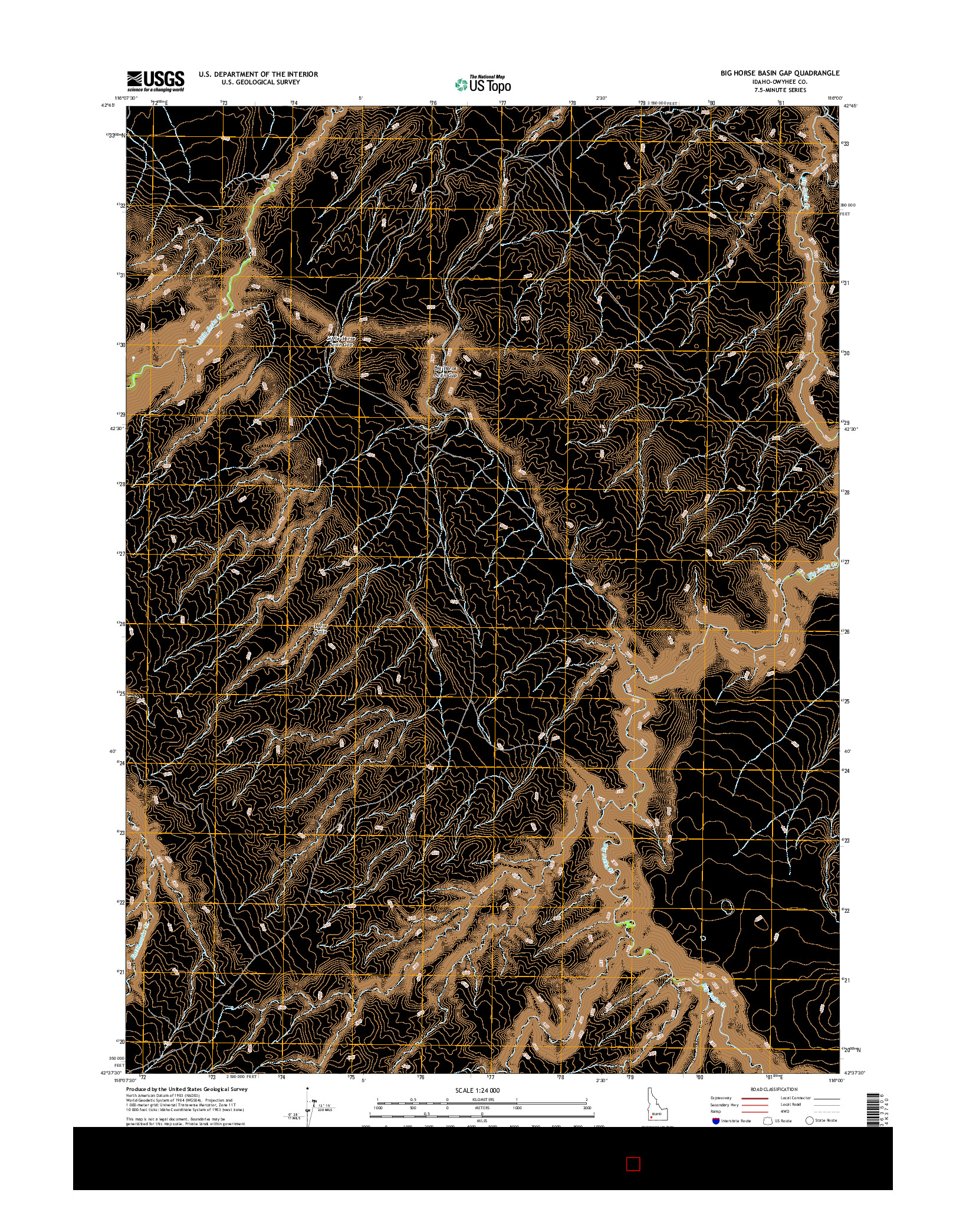 USGS US TOPO 7.5-MINUTE MAP FOR BIG HORSE BASIN GAP, ID 2017