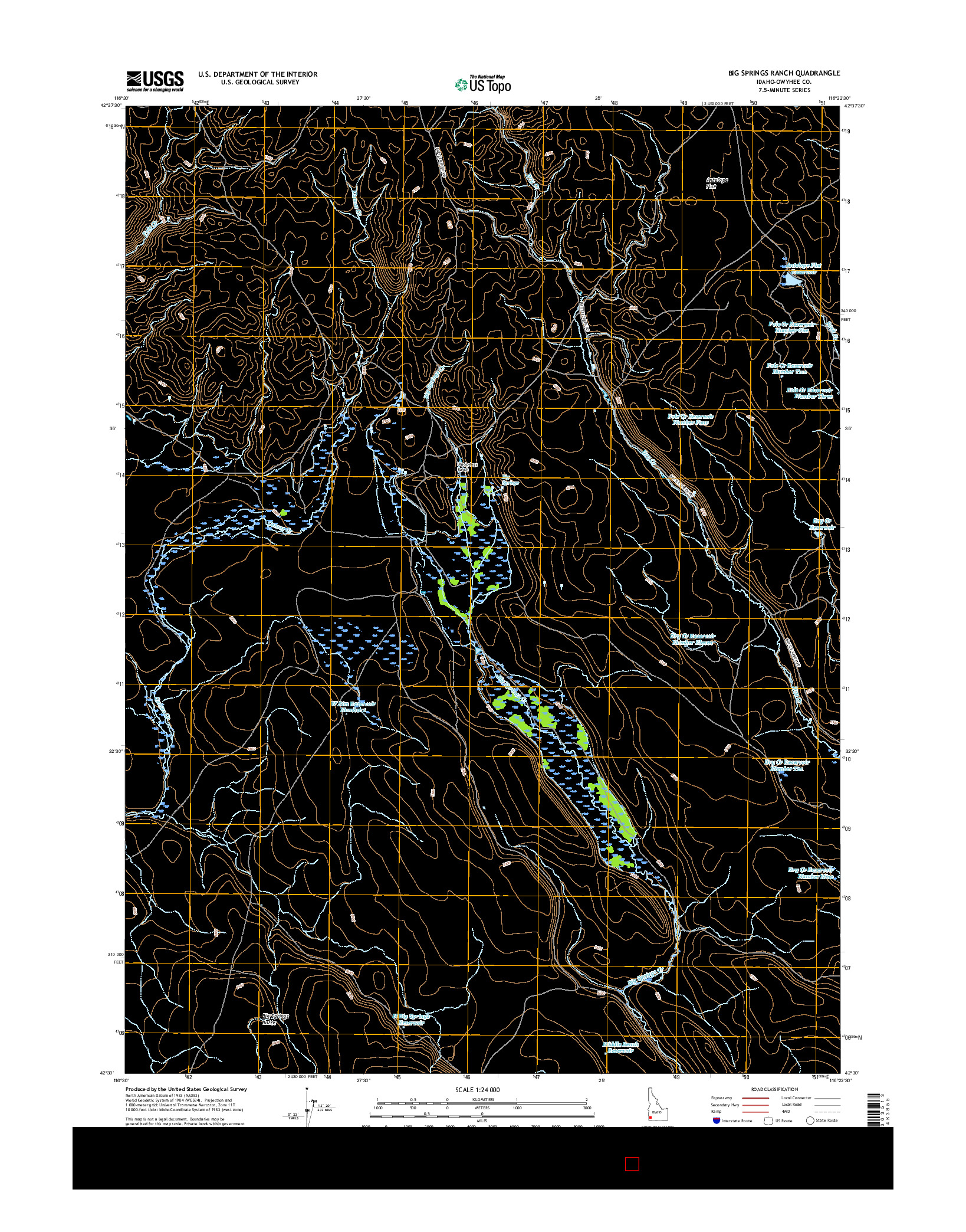 USGS US TOPO 7.5-MINUTE MAP FOR BIG SPRINGS RANCH, ID 2017