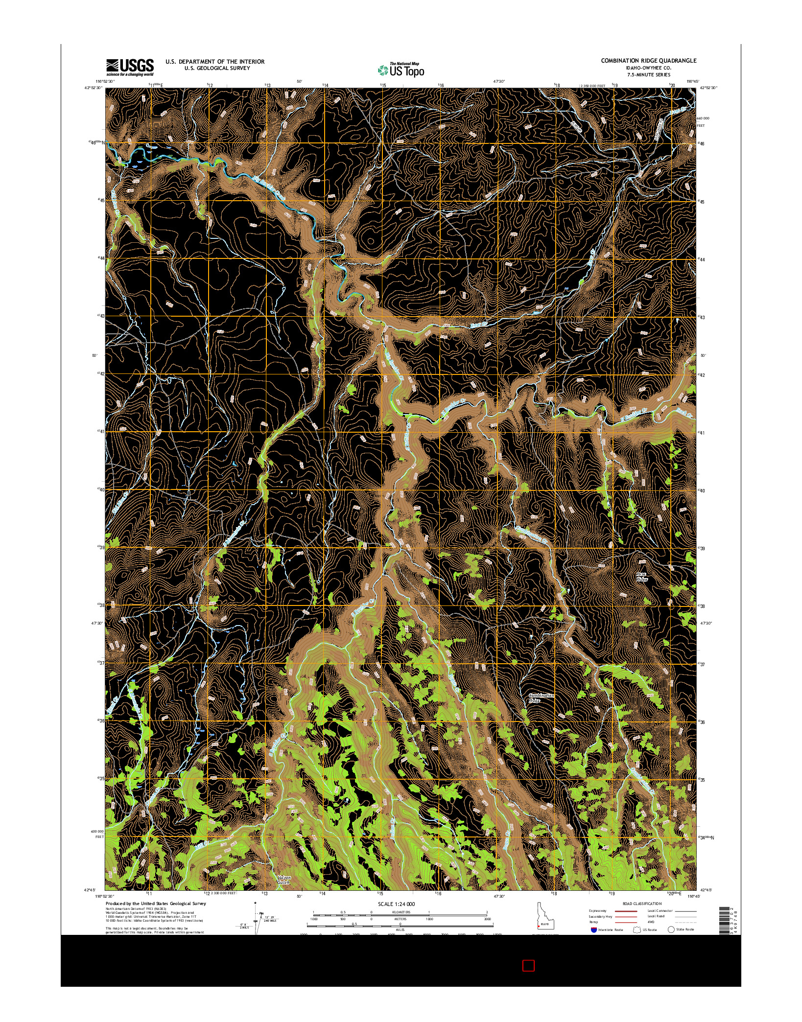 USGS US TOPO 7.5-MINUTE MAP FOR COMBINATION RIDGE, ID 2017