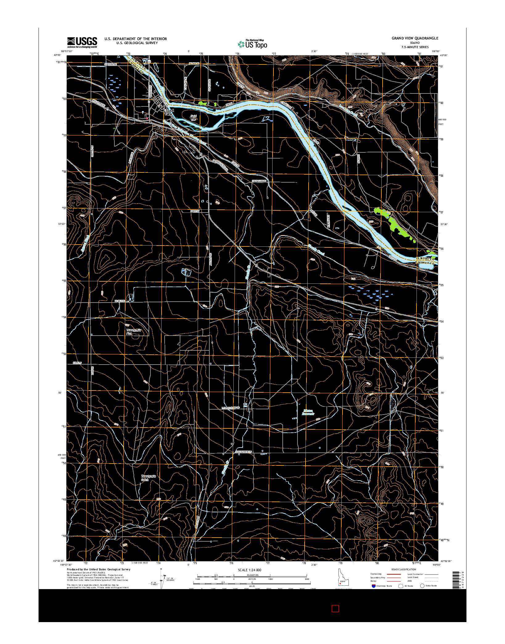 USGS US TOPO 7.5-MINUTE MAP FOR GRAND VIEW, ID 2017