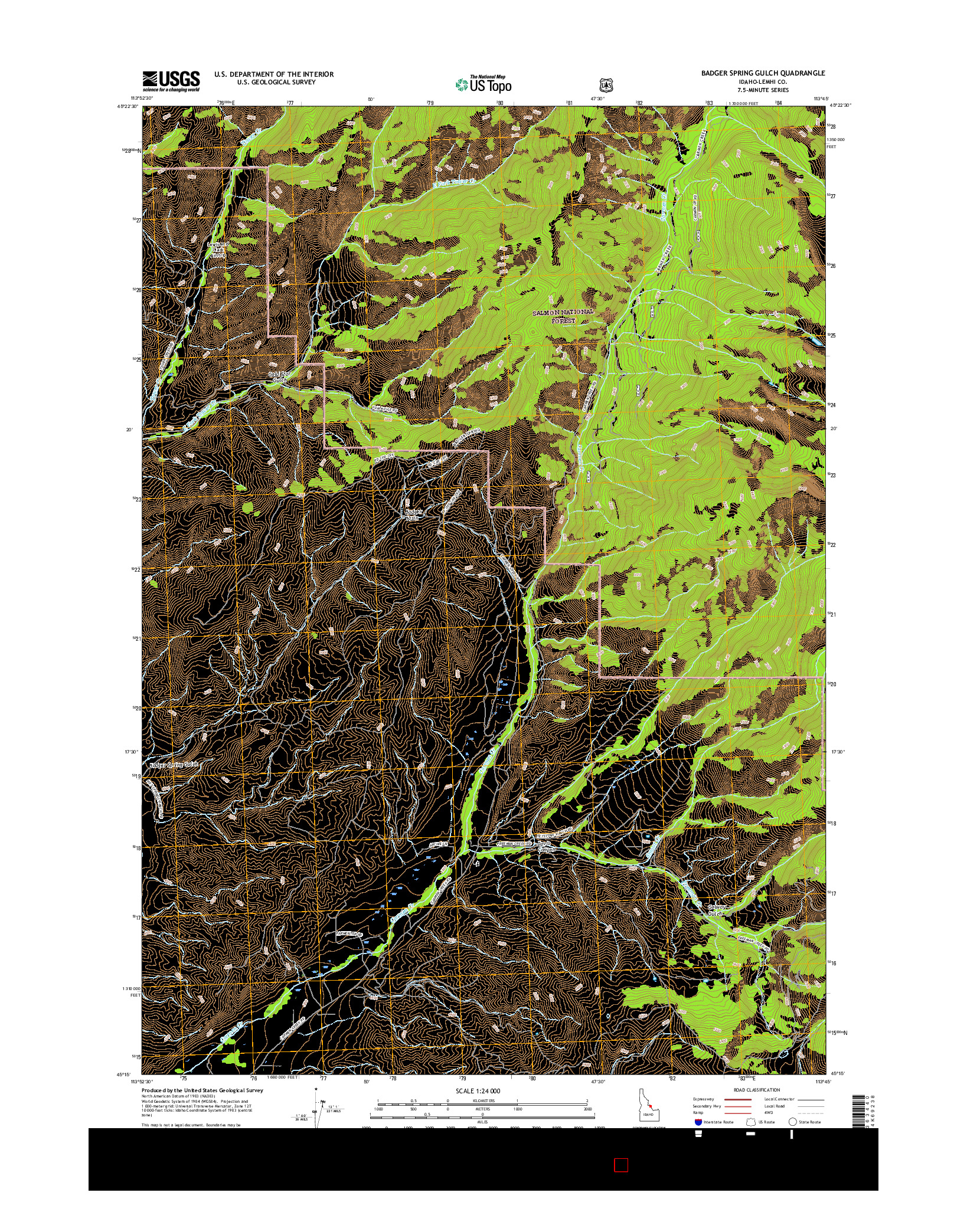 USGS US TOPO 7.5-MINUTE MAP FOR BADGER SPRING GULCH, ID 2017