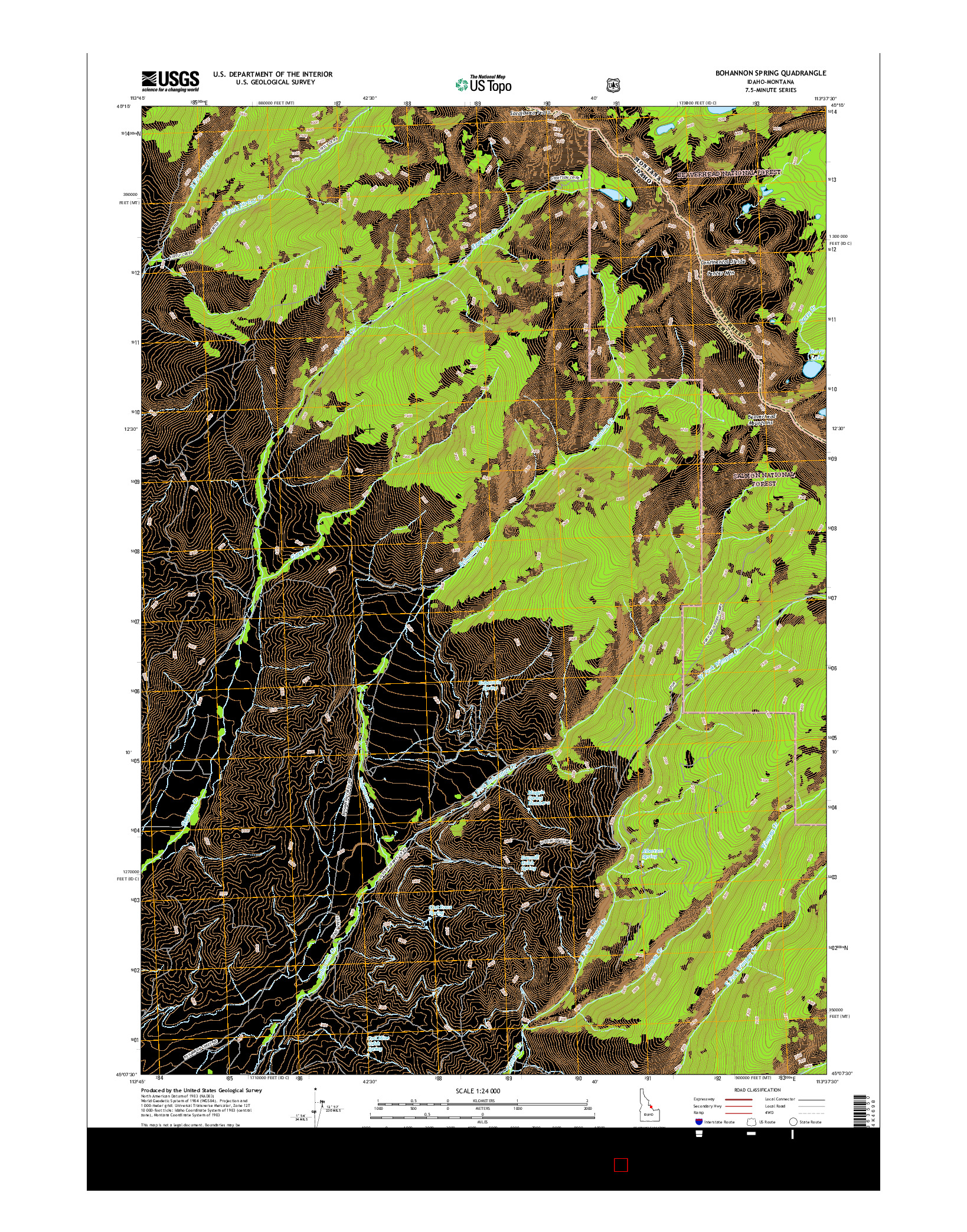 USGS US TOPO 7.5-MINUTE MAP FOR BOHANNON SPRING, ID-MT 2017