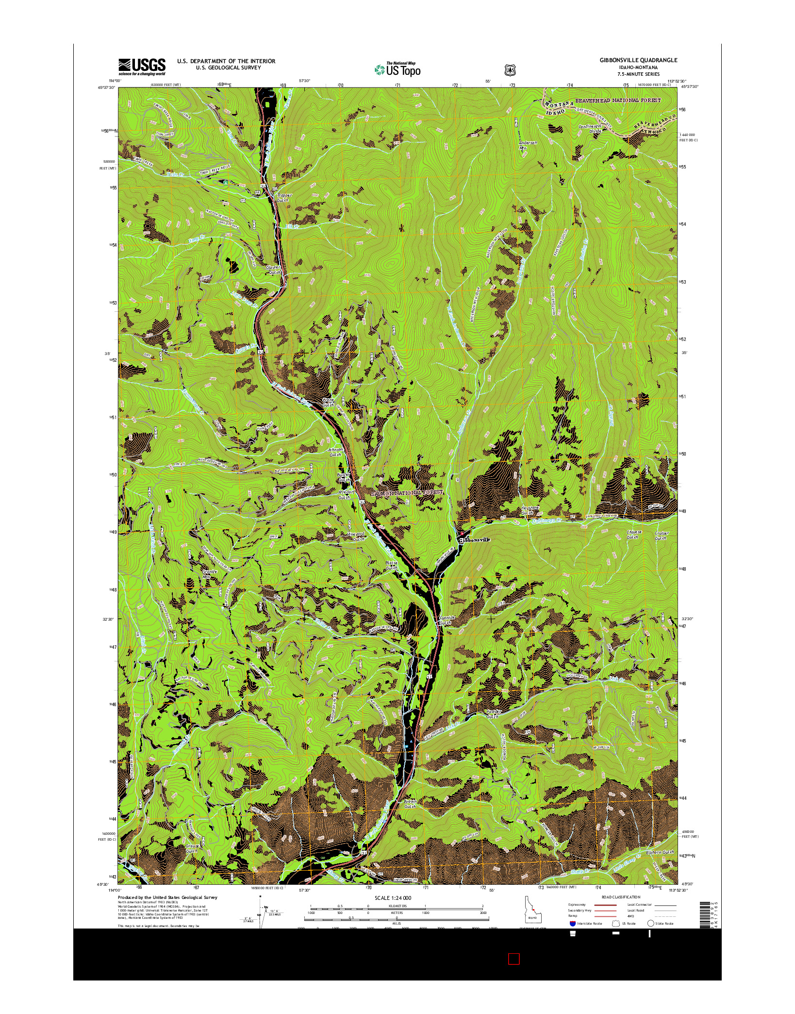 USGS US TOPO 7.5-MINUTE MAP FOR GIBBONSVILLE, ID-MT 2017