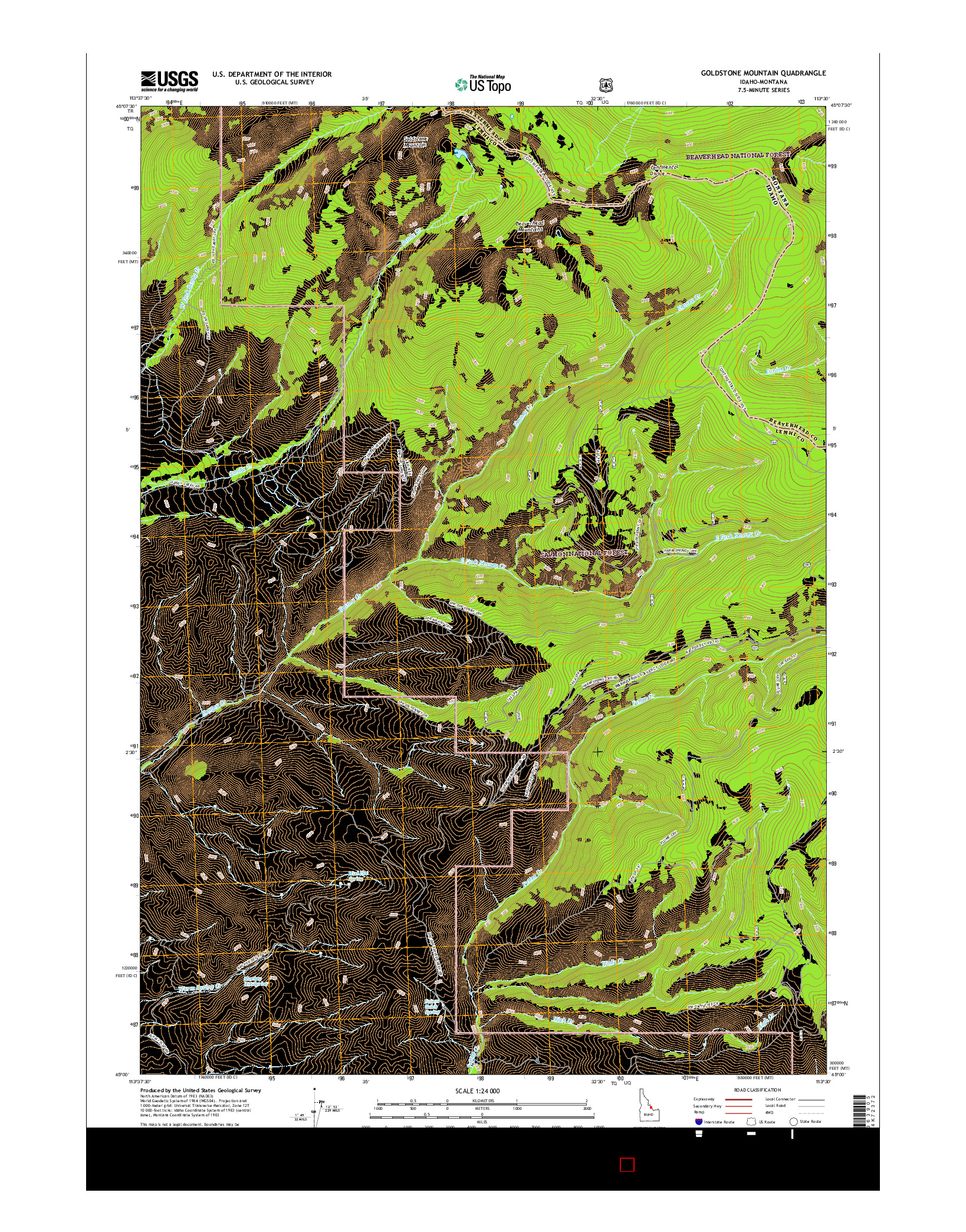 USGS US TOPO 7.5-MINUTE MAP FOR GOLDSTONE MOUNTAIN, ID-MT 2017