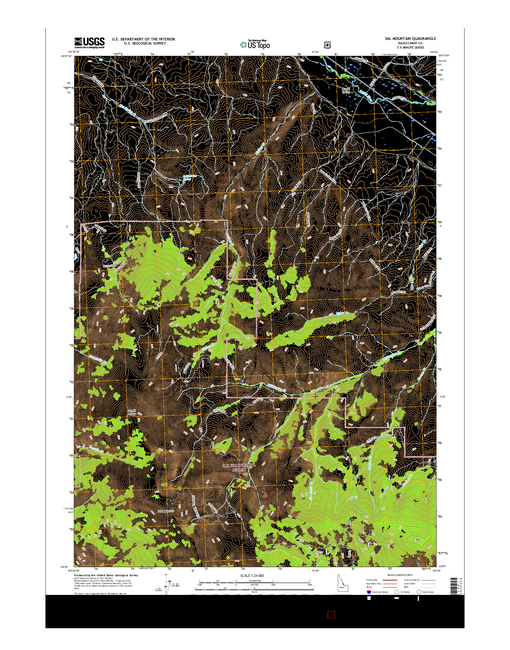 USGS US TOPO 7.5-MINUTE MAP FOR SAL MOUNTAIN, ID 2017