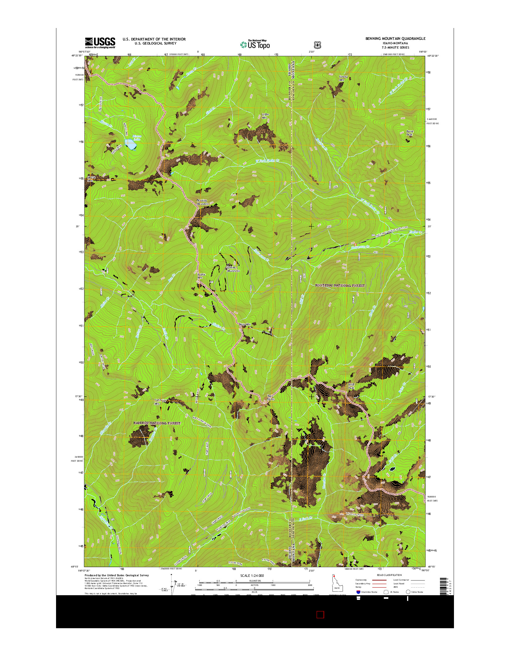 USGS US TOPO 7.5-MINUTE MAP FOR BENNING MOUNTAIN, ID-MT 2017