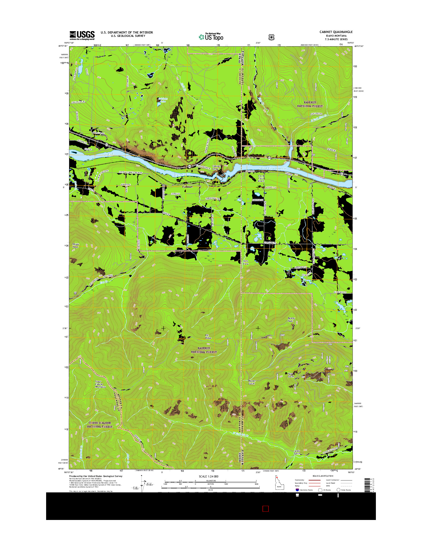 USGS US TOPO 7.5-MINUTE MAP FOR CABINET, ID-MT 2017