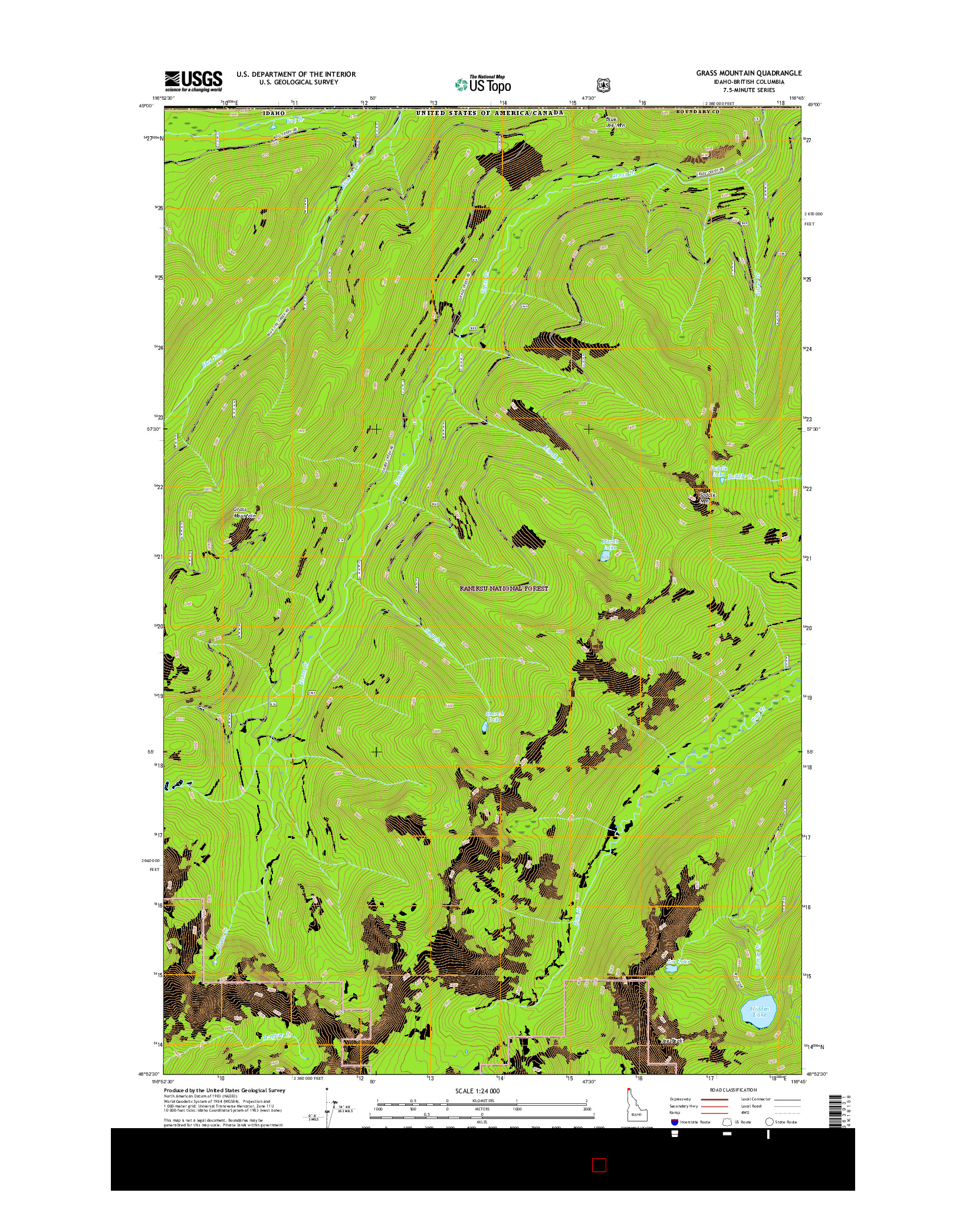 USGS US TOPO 7.5-MINUTE MAP FOR GRASS MOUNTAIN, ID-BC 2017