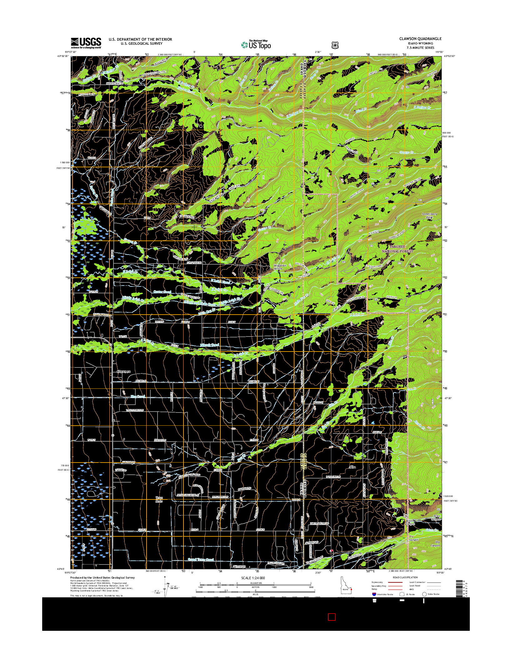 USGS US TOPO 7.5-MINUTE MAP FOR CLAWSON, ID-WY 2017