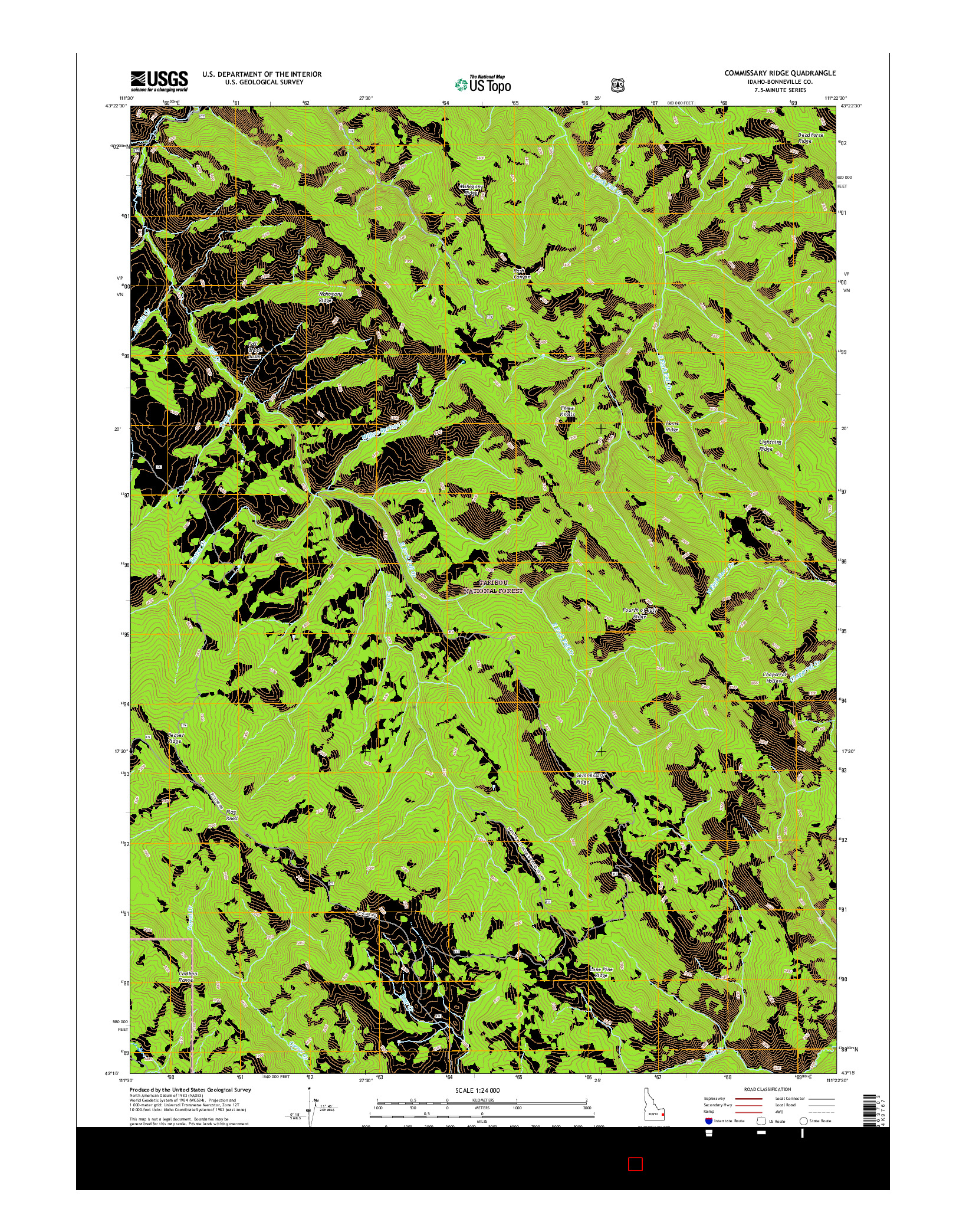 USGS US TOPO 7.5-MINUTE MAP FOR COMMISSARY RIDGE, ID 2017