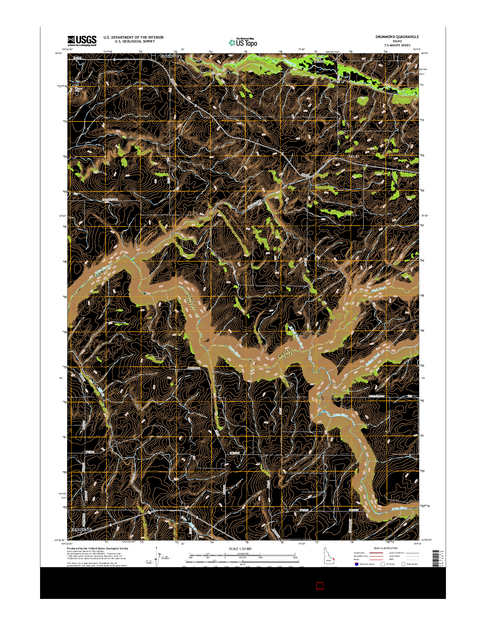 USGS US TOPO 7.5-MINUTE MAP FOR DRUMMOND, ID 2017