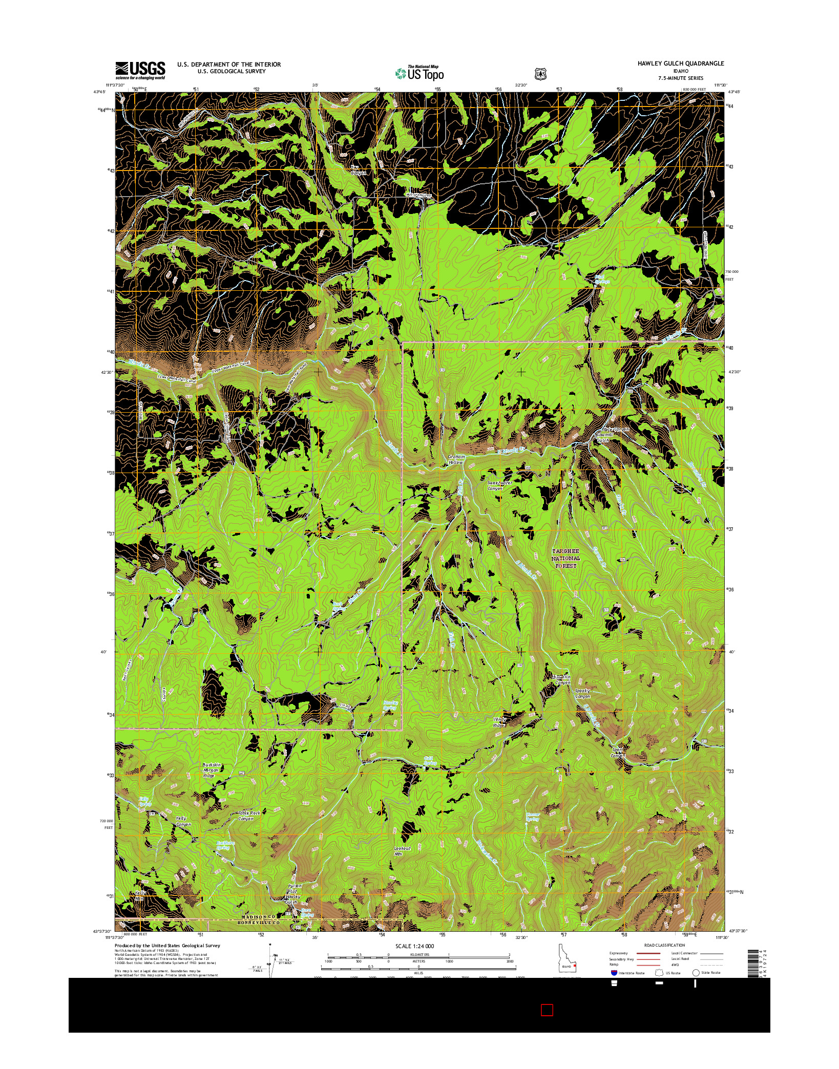 USGS US TOPO 7.5-MINUTE MAP FOR HAWLEY GULCH, ID 2017