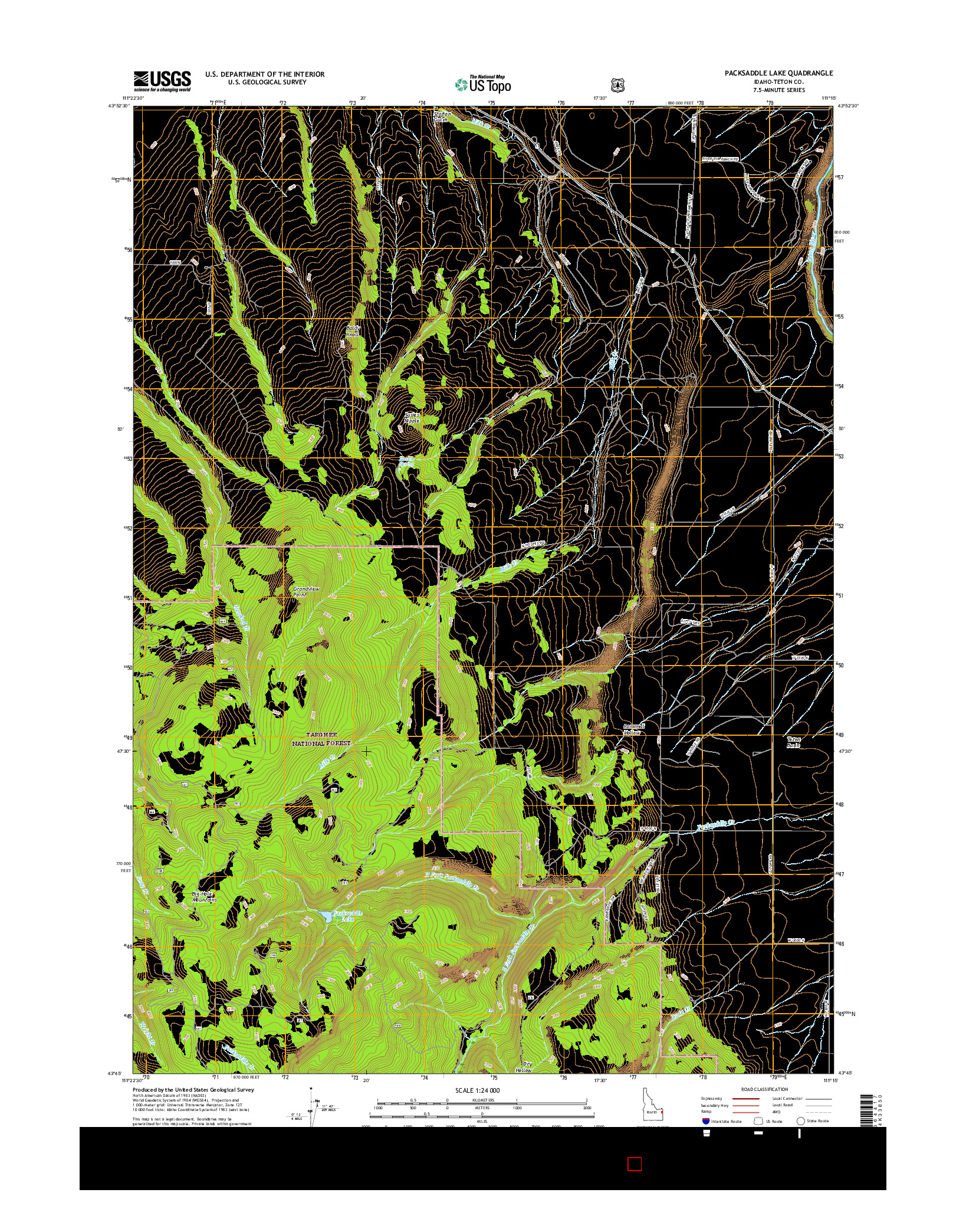 USGS US TOPO 7.5-MINUTE MAP FOR PACKSADDLE LAKE, ID 2017