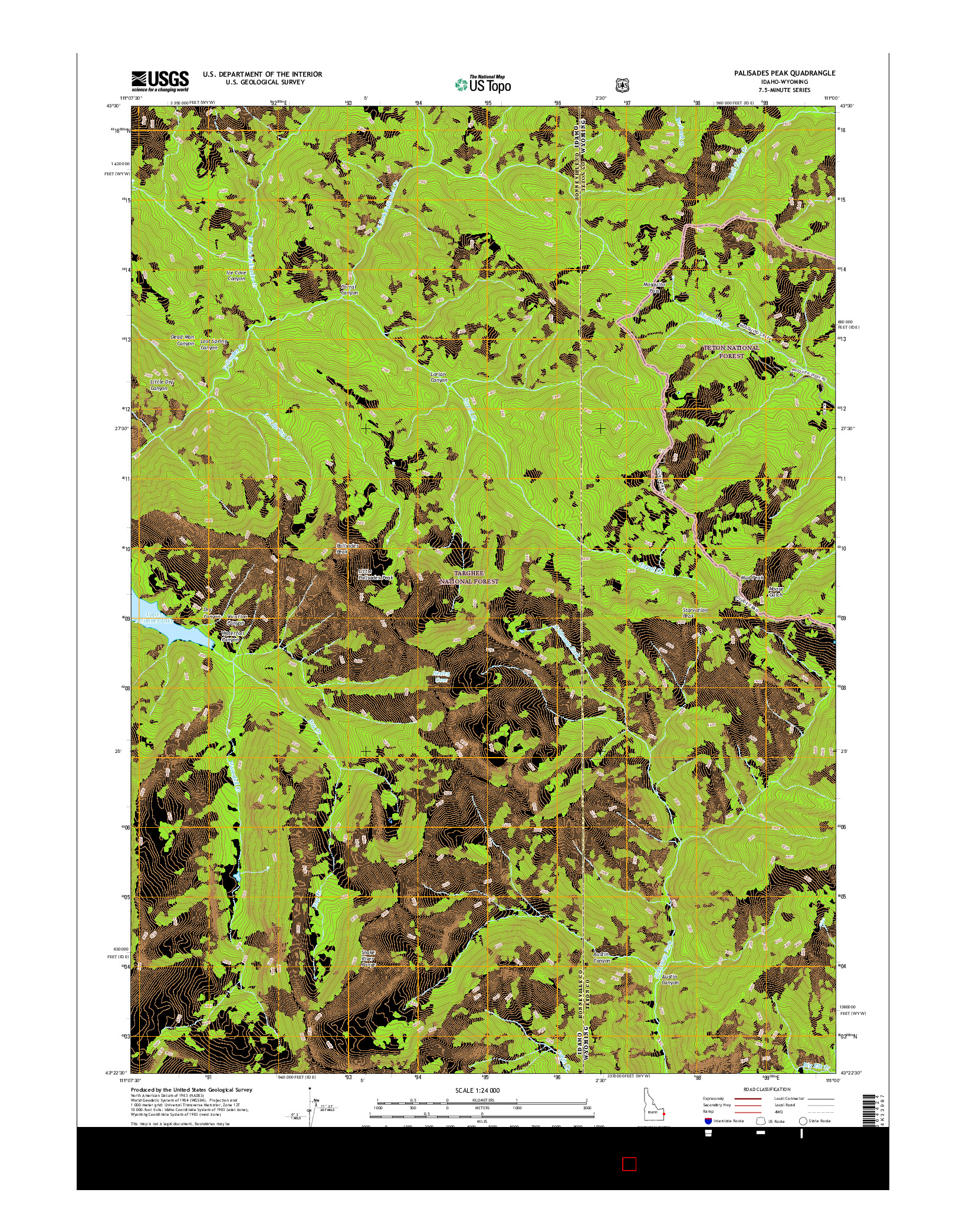 USGS US TOPO 7.5-MINUTE MAP FOR PALISADES PEAK, ID-WY 2017