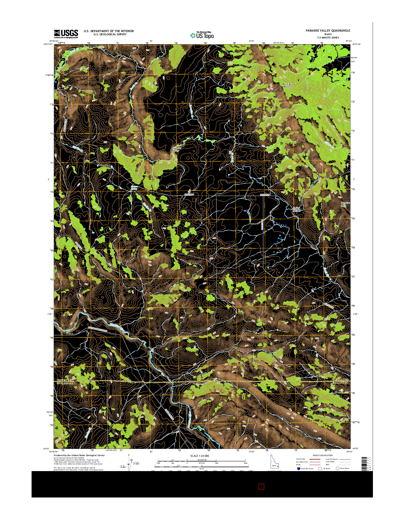 USGS US TOPO 7.5-MINUTE MAP FOR PARADISE VALLEY, ID 2017