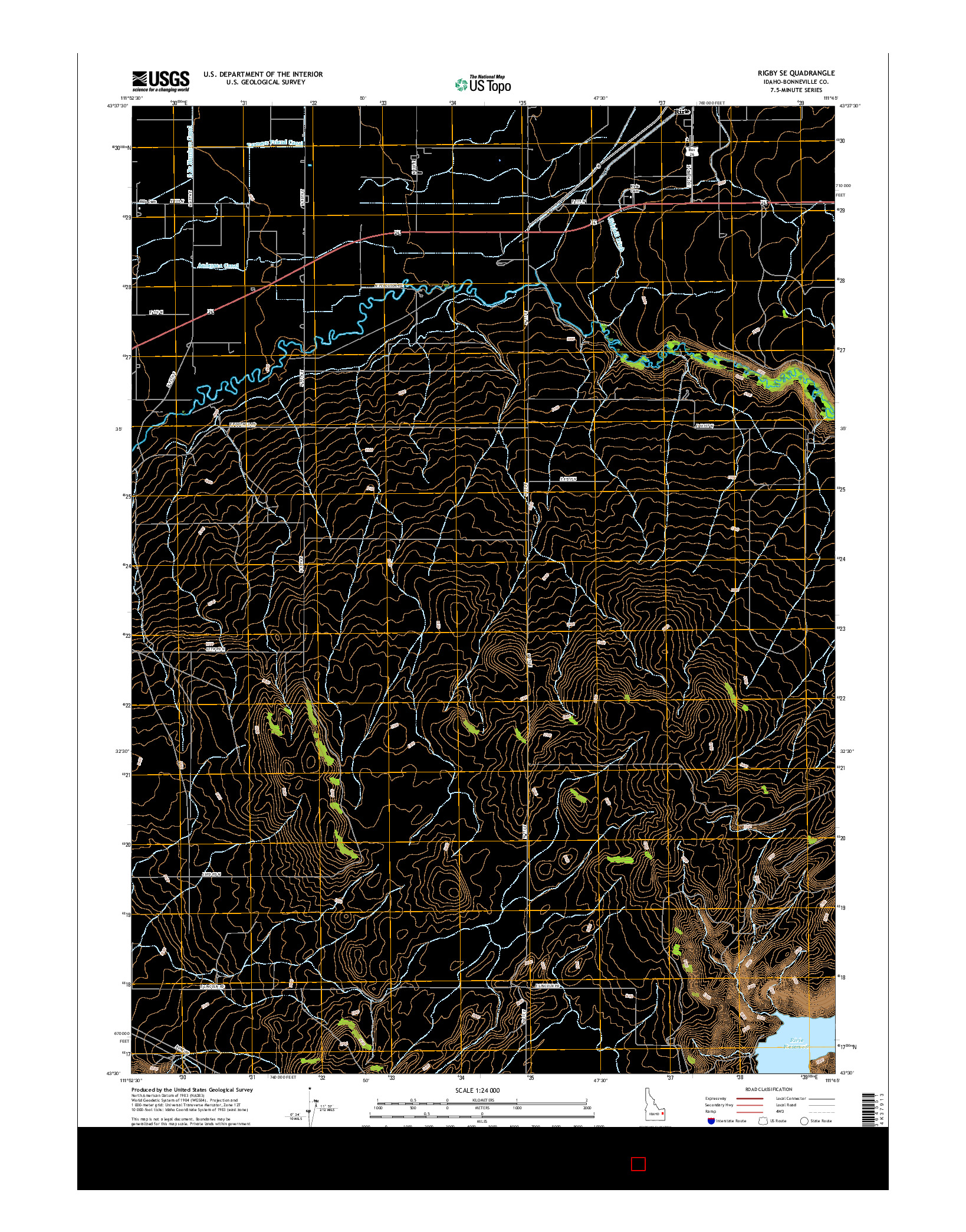 USGS US TOPO 7.5-MINUTE MAP FOR RIGBY SE, ID 2017