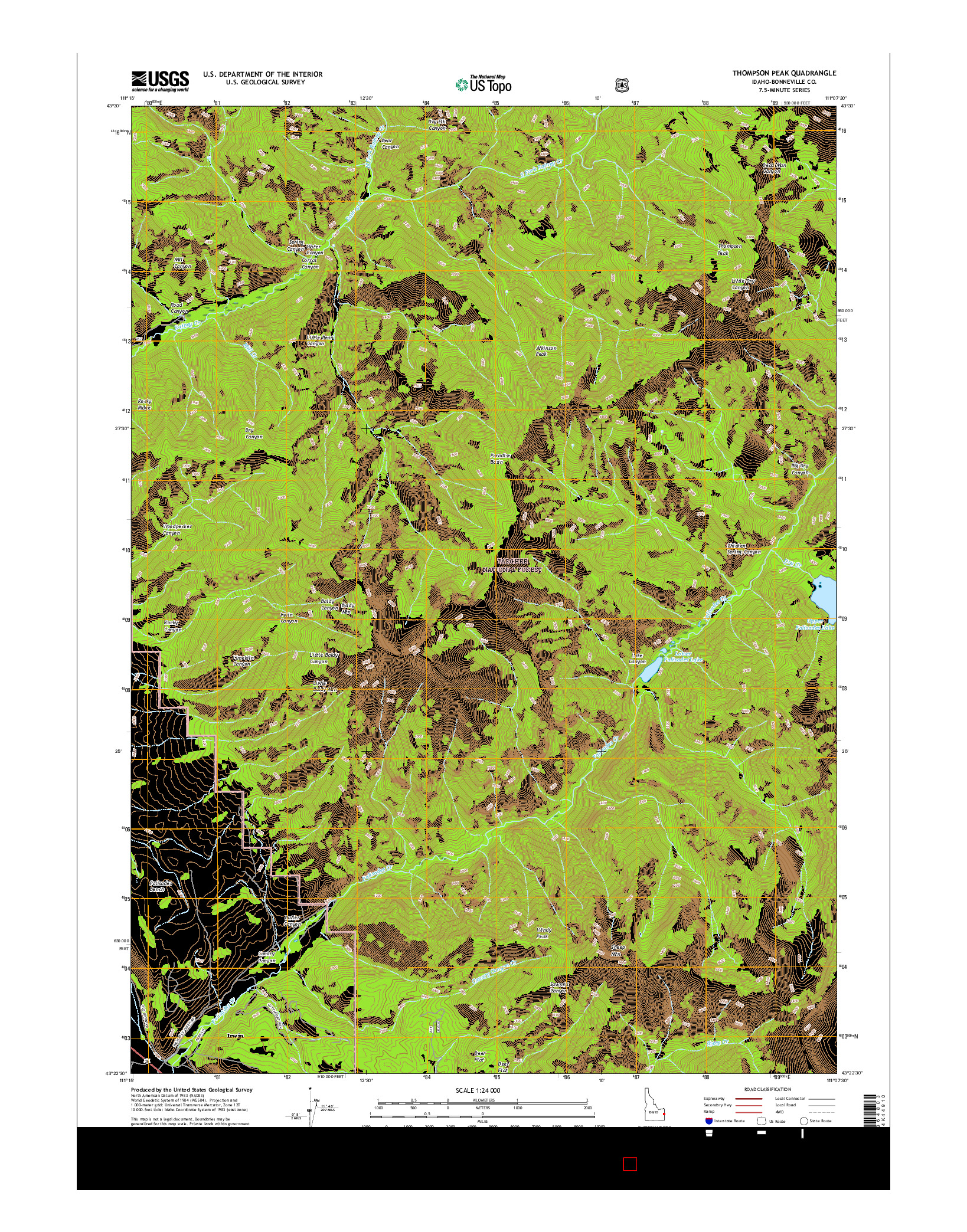 USGS US TOPO 7.5-MINUTE MAP FOR THOMPSON PEAK, ID 2017