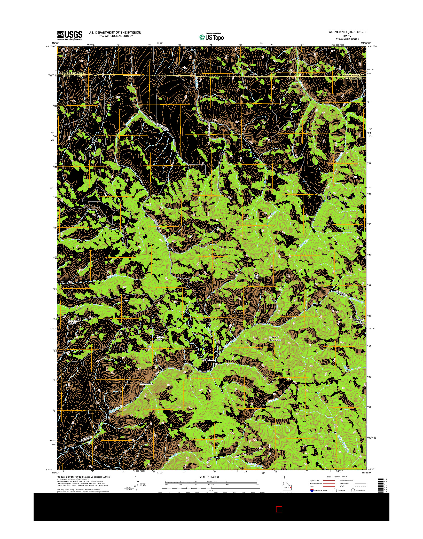 USGS US TOPO 7.5-MINUTE MAP FOR WOLVERINE, ID 2017