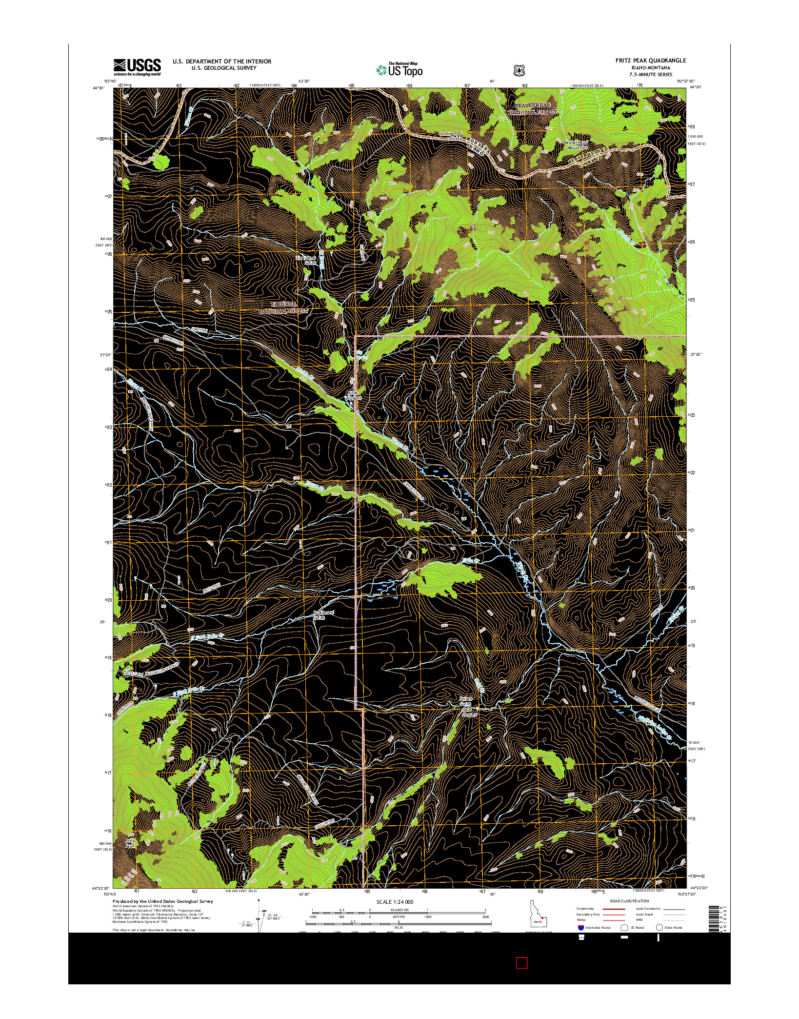USGS US TOPO 7.5-MINUTE MAP FOR FRITZ PEAK, ID-MT 2017