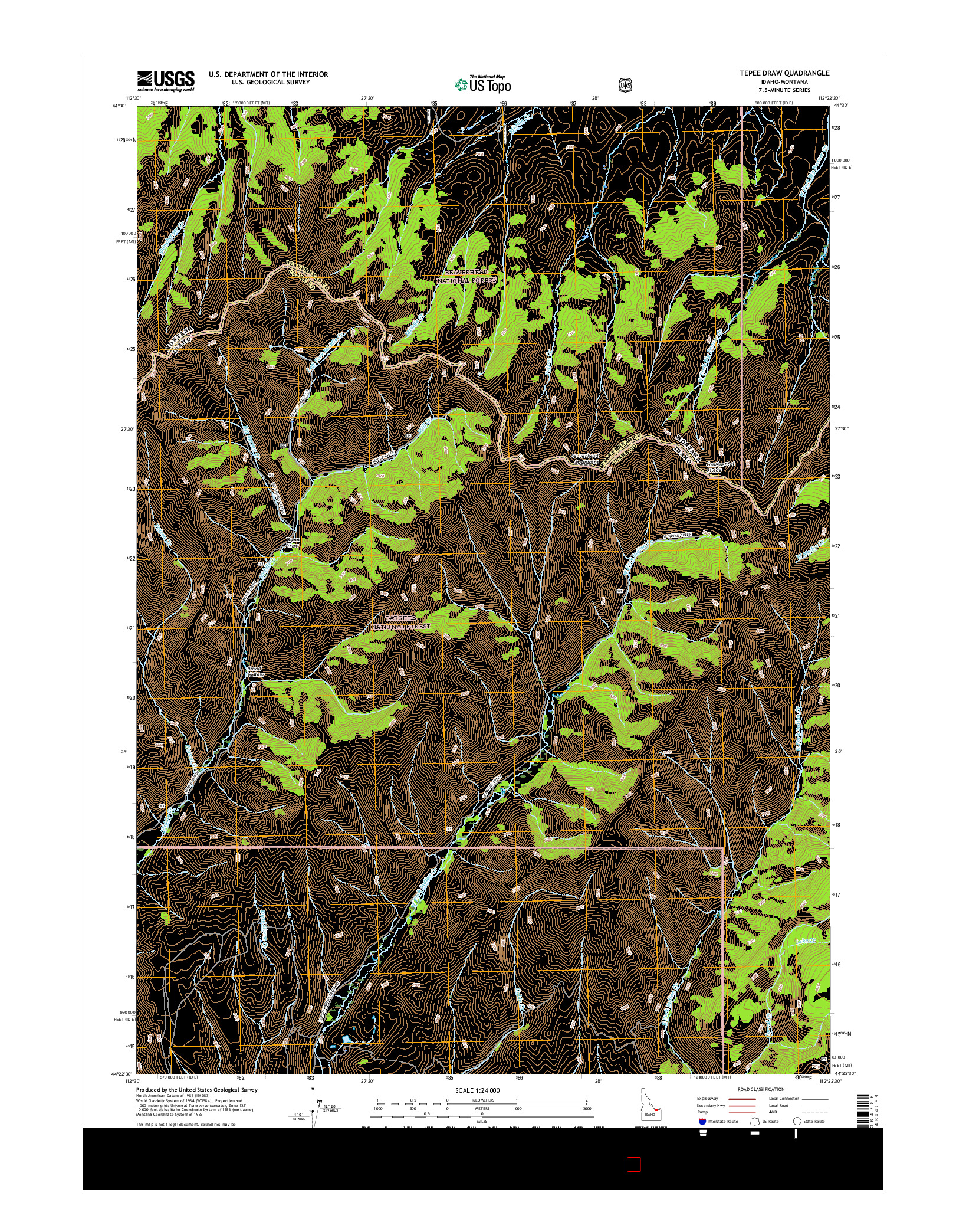 USGS US TOPO 7.5-MINUTE MAP FOR TEPEE DRAW, ID-MT 2017