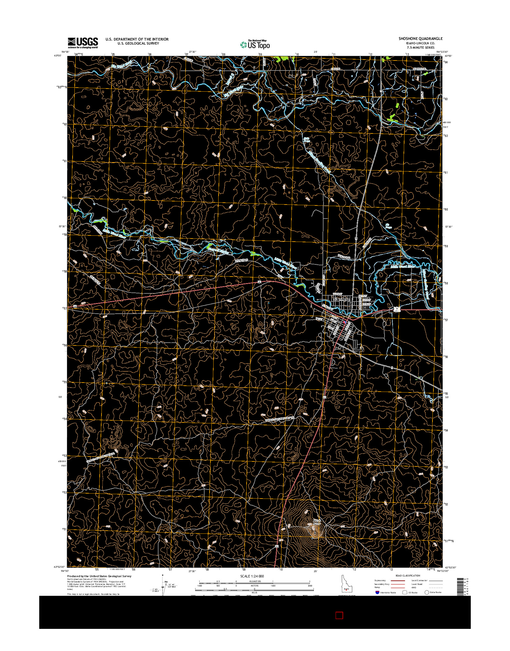 USGS US TOPO 7.5-MINUTE MAP FOR SHOSHONE, ID 2017