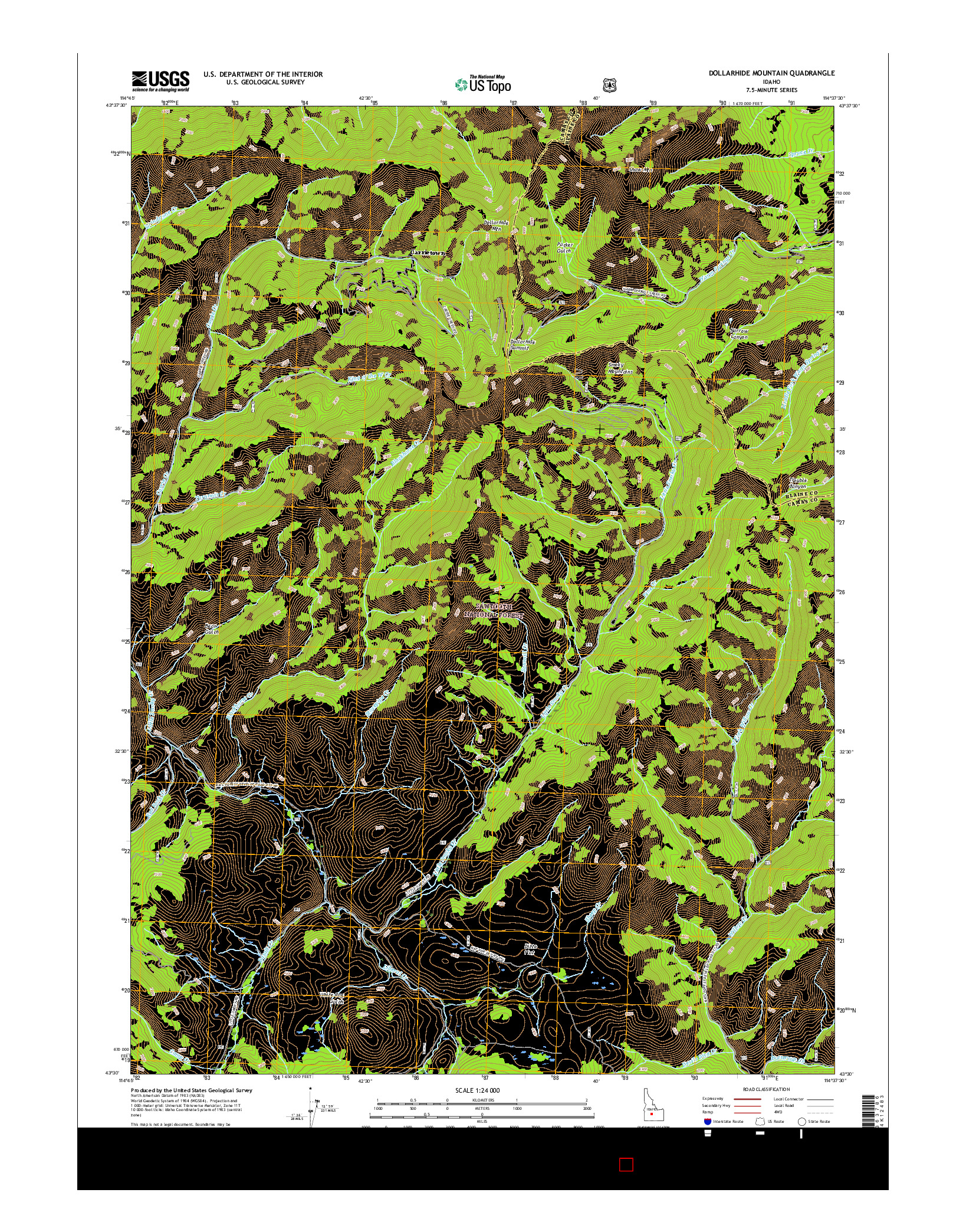 USGS US TOPO 7.5-MINUTE MAP FOR DOLLARHIDE MOUNTAIN, ID 2017