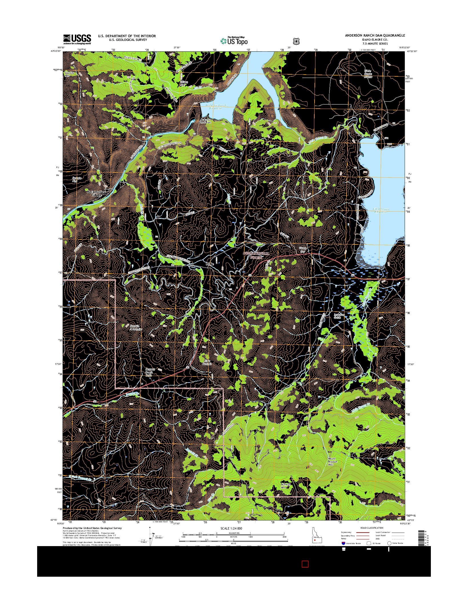 USGS US TOPO 7.5-MINUTE MAP FOR ANDERSON RANCH DAM, ID 2017