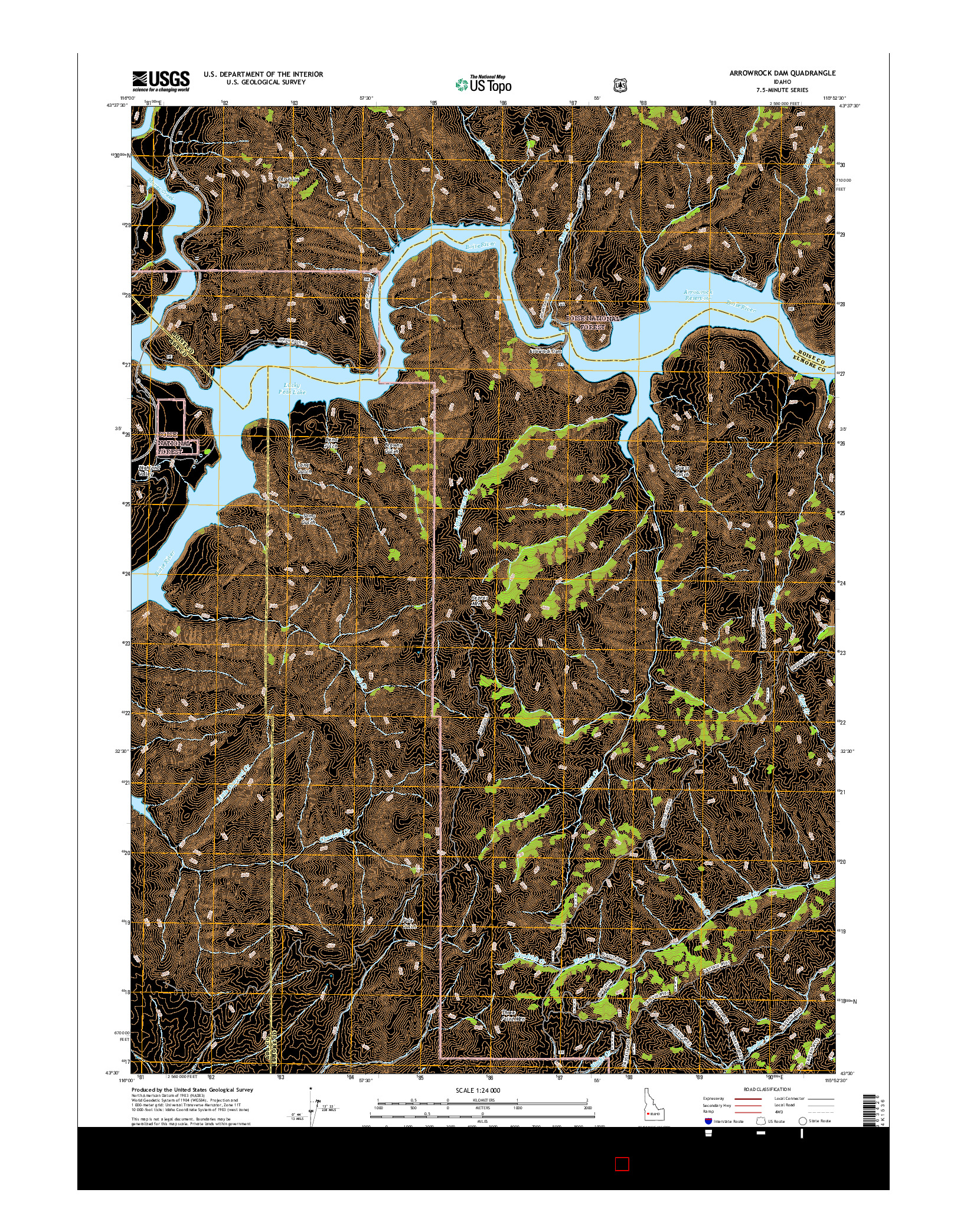 USGS US TOPO 7.5-MINUTE MAP FOR ARROWROCK DAM, ID 2017