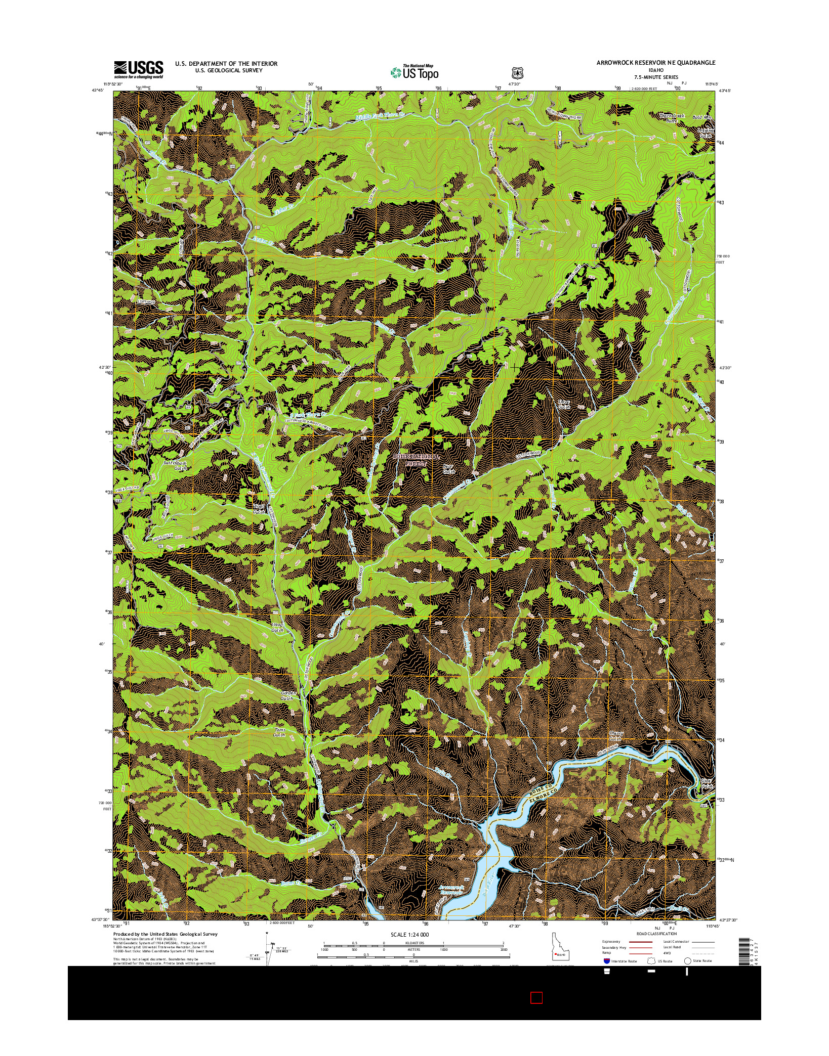 USGS US TOPO 7.5-MINUTE MAP FOR ARROWROCK RESERVOIR NE, ID 2017