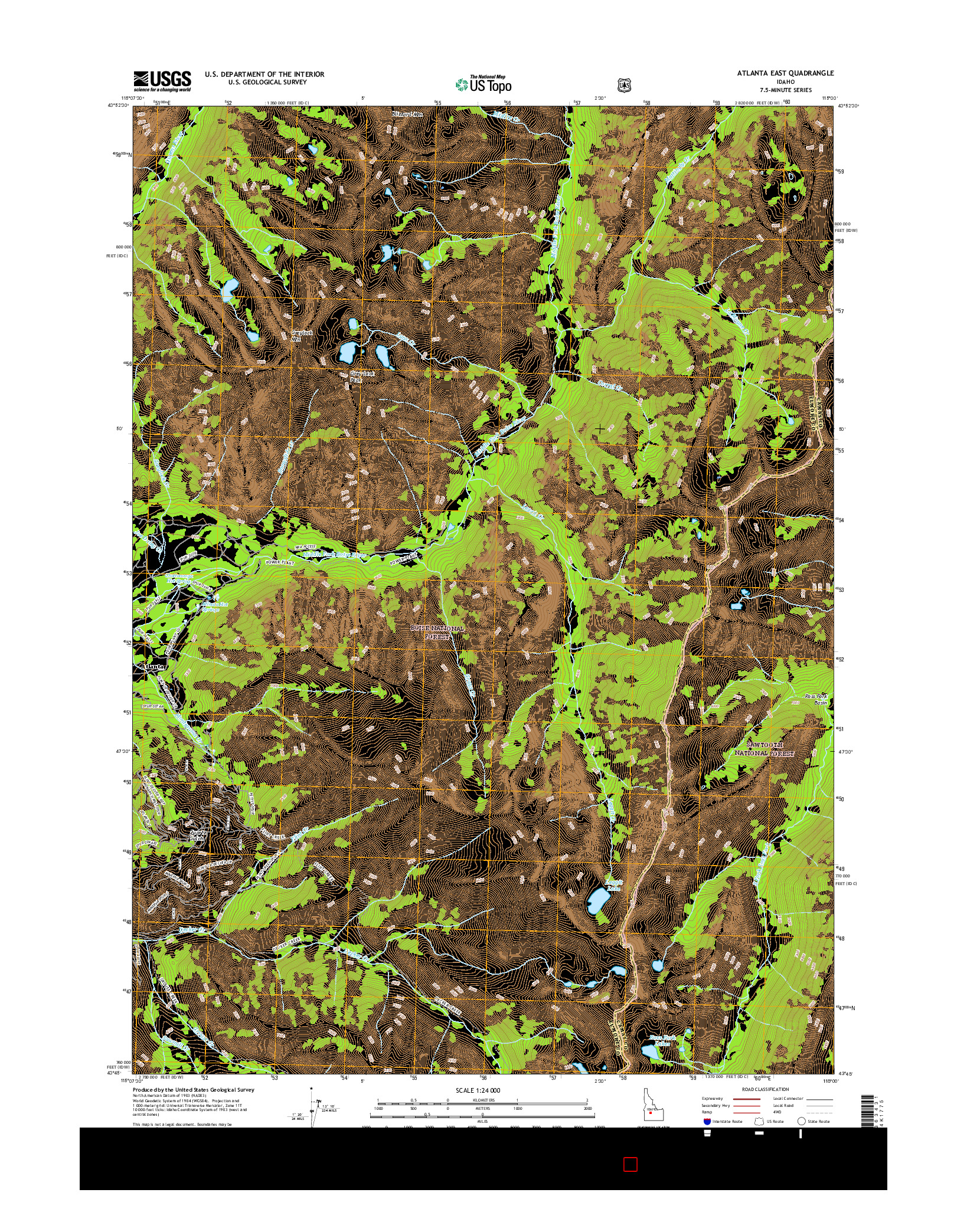 USGS US TOPO 7.5-MINUTE MAP FOR ATLANTA EAST, ID 2017