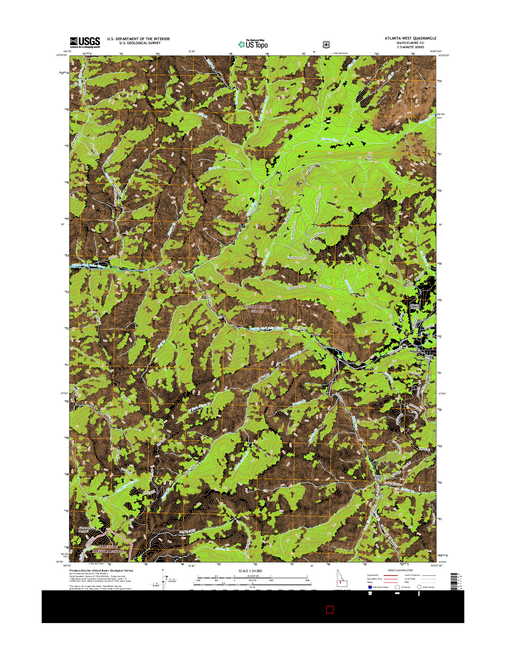 USGS US TOPO 7.5-MINUTE MAP FOR ATLANTA WEST, ID 2017