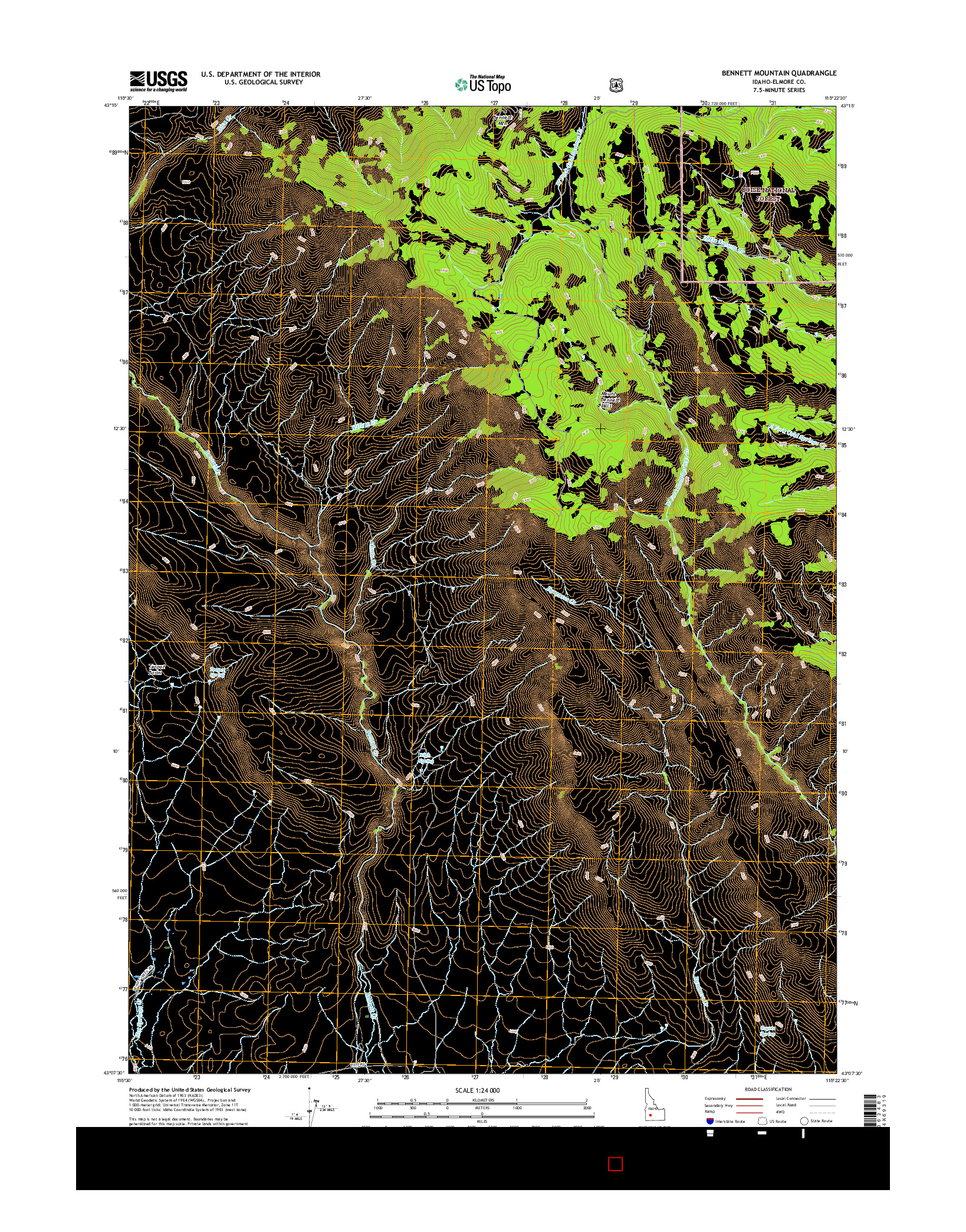 USGS US TOPO 7.5-MINUTE MAP FOR BENNETT MOUNTAIN, ID 2017