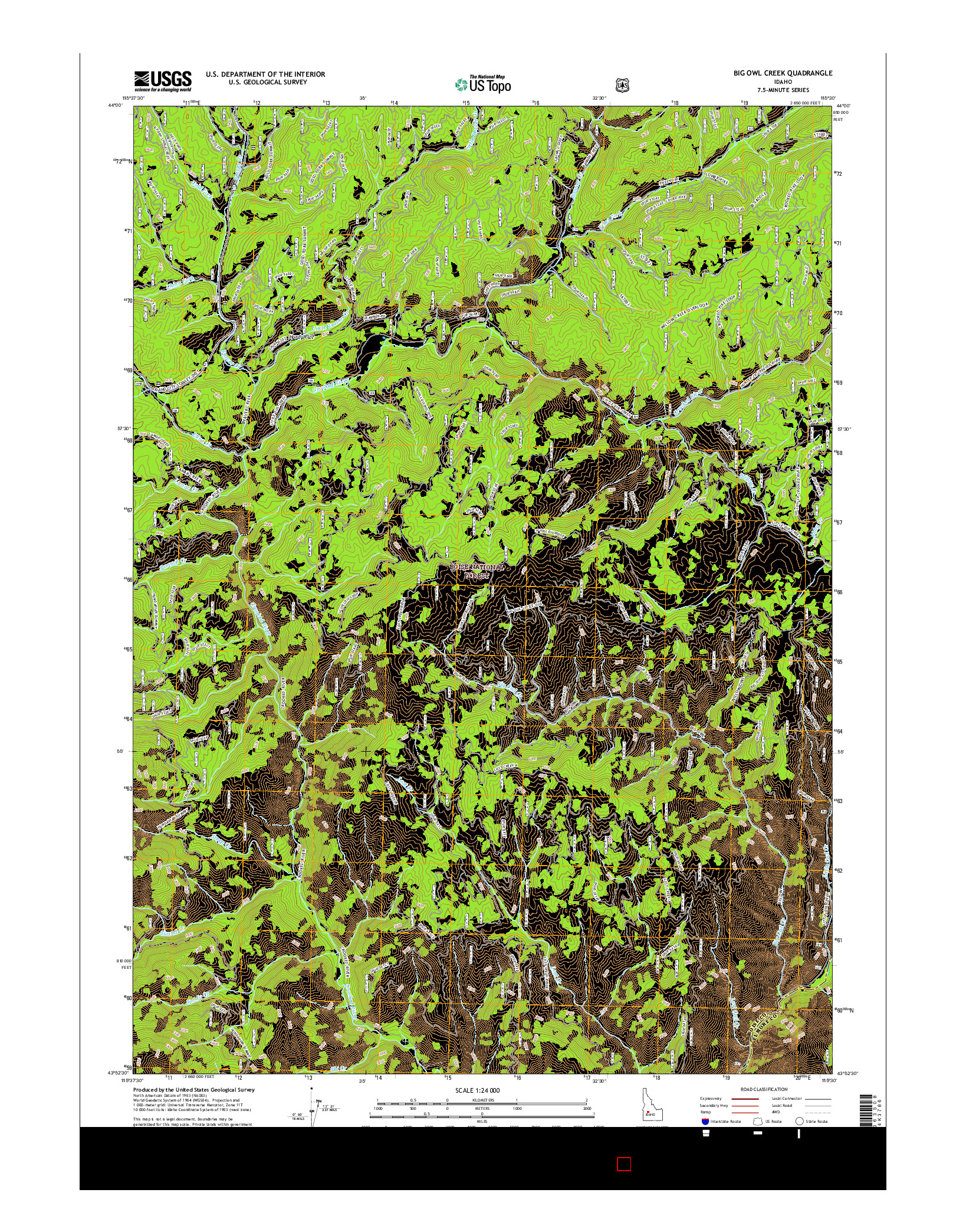 USGS US TOPO 7.5-MINUTE MAP FOR BIG OWL CREEK, ID 2017