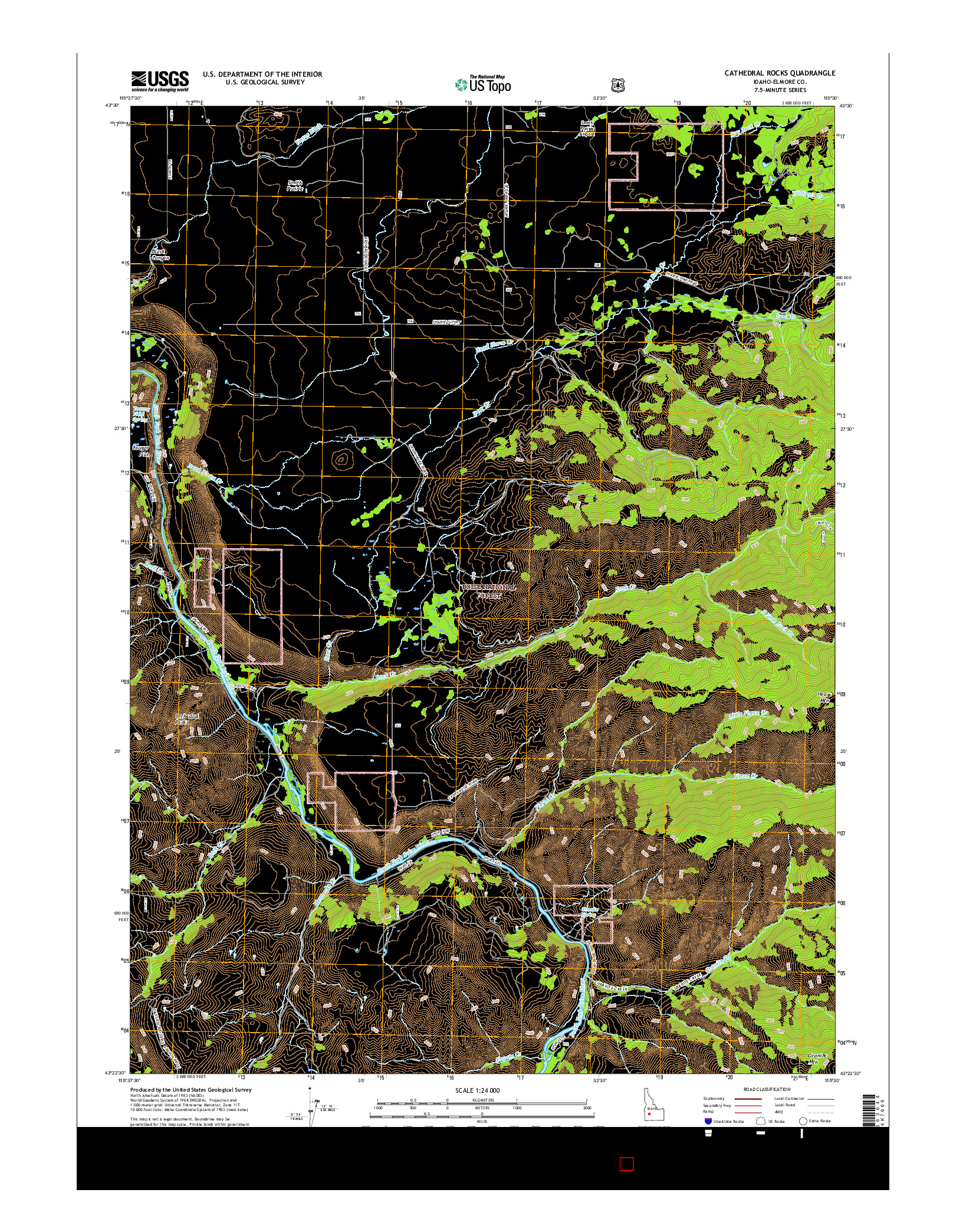 USGS US TOPO 7.5-MINUTE MAP FOR CATHEDRAL ROCKS, ID 2017