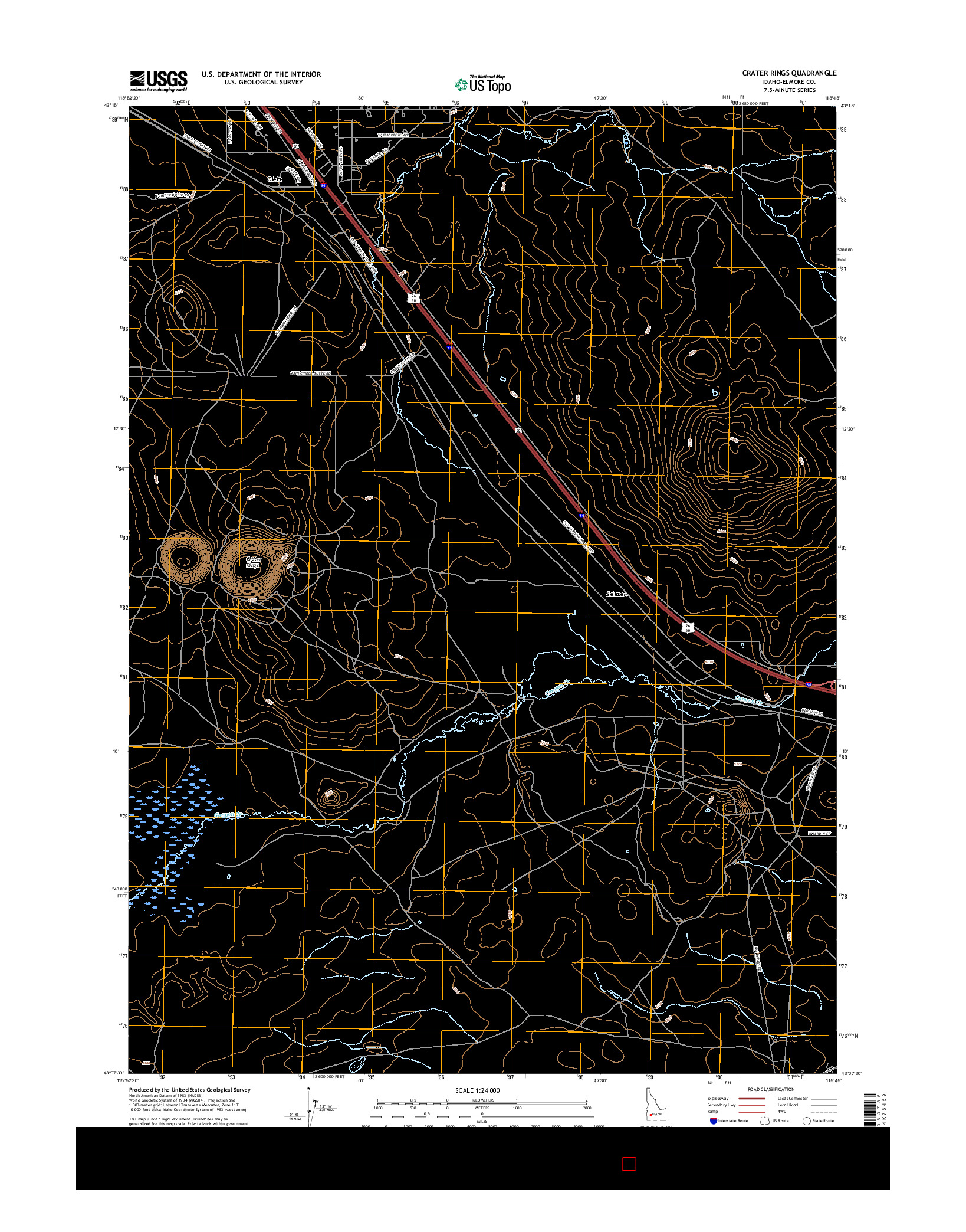 USGS US TOPO 7.5-MINUTE MAP FOR CRATER RINGS, ID 2017