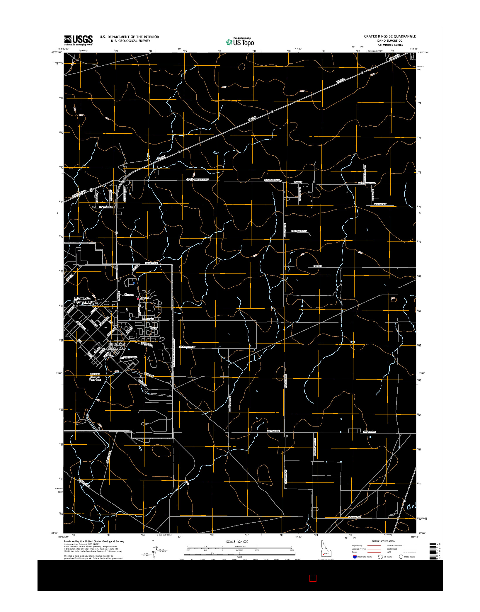 USGS US TOPO 7.5-MINUTE MAP FOR CRATER RINGS SE, ID 2017